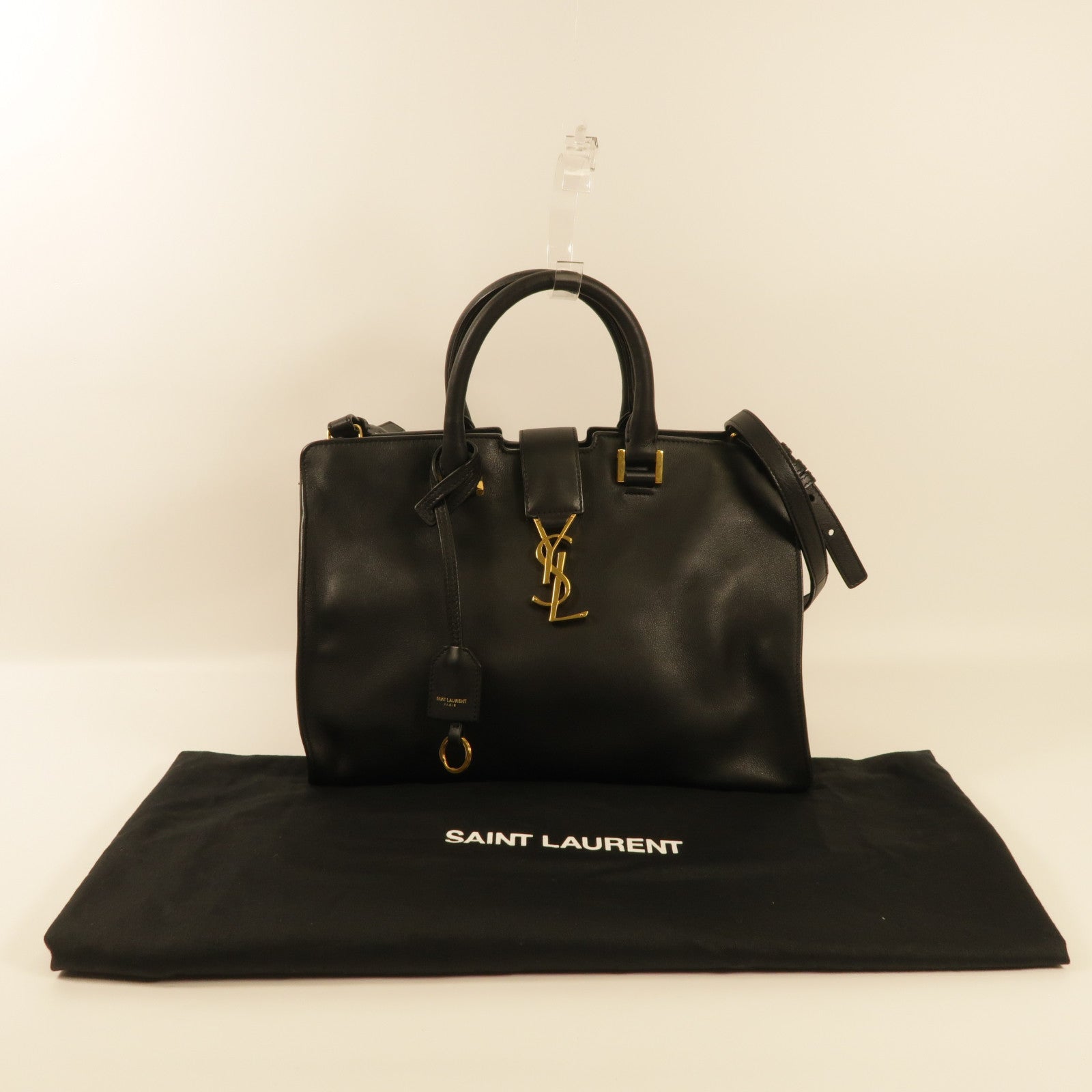 SAINT LAURENT 牛皮皮革2 Way Shoulder金扣手挽肩背兩用袋黑色