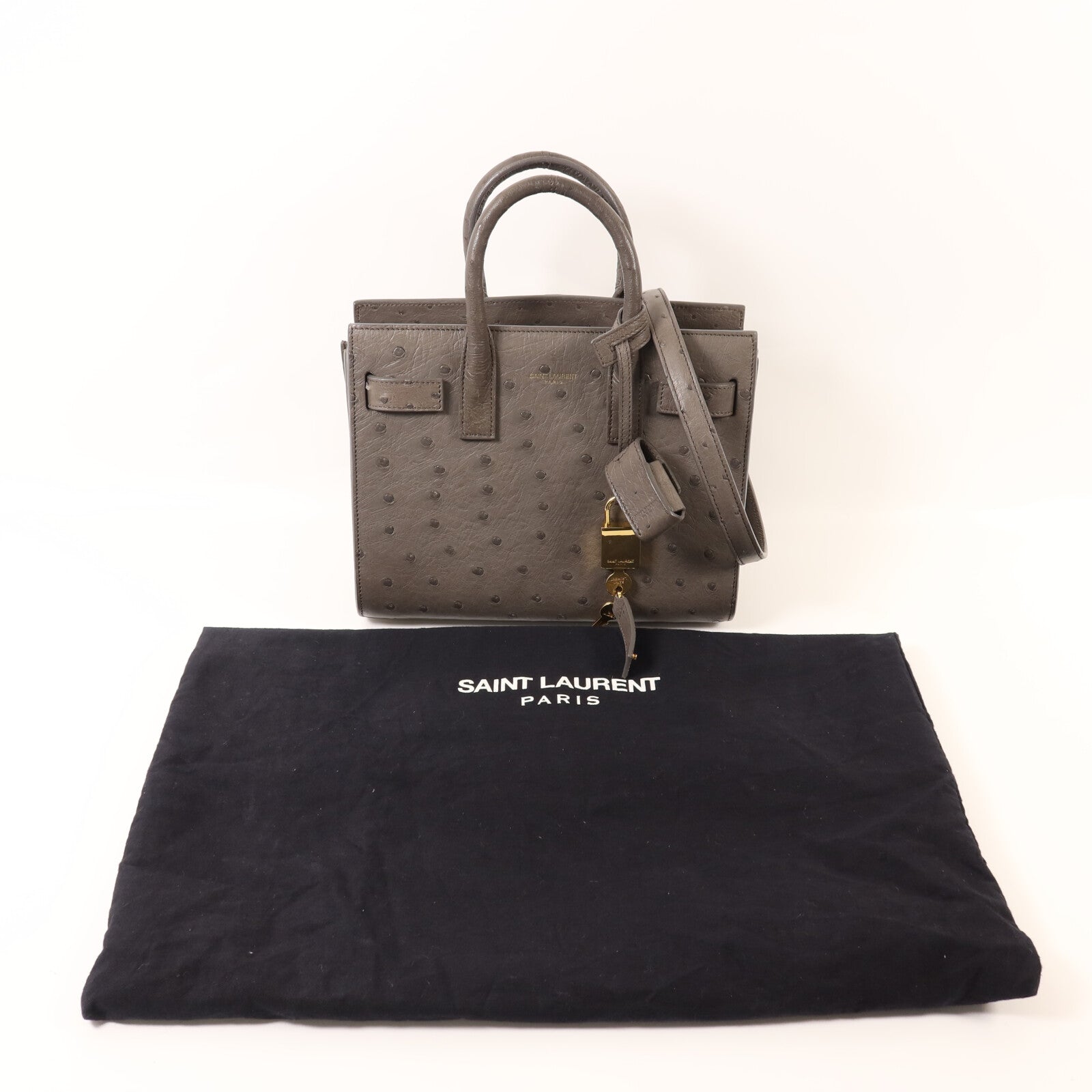 YVES SAINT LAURENT 鴕鳥皮革Sac De Jou金扣手挽肩背兩用袋