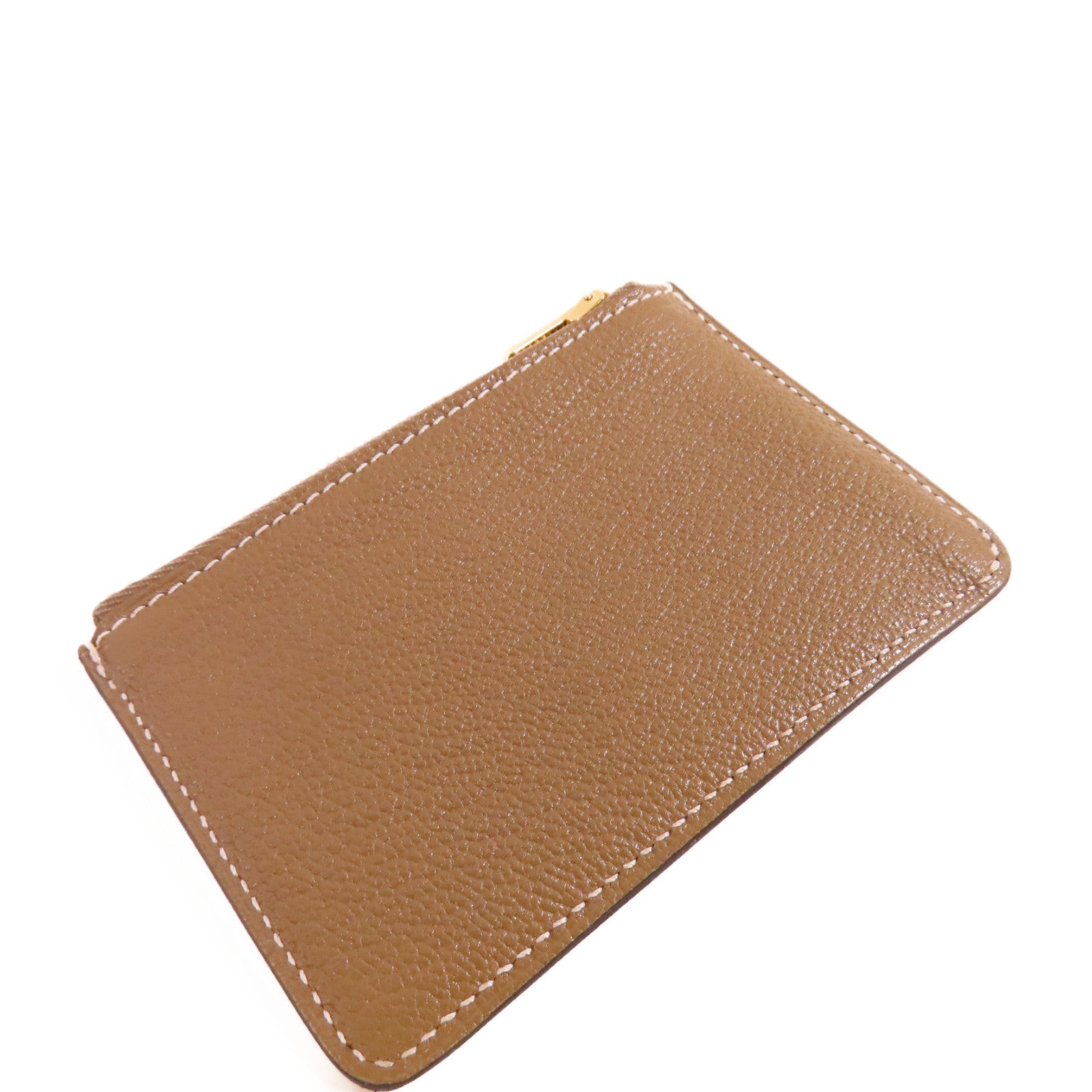 HERMES Chevre皮革Roulis Slim Wallet金扣短錢包18 Etoupe/大象灰色