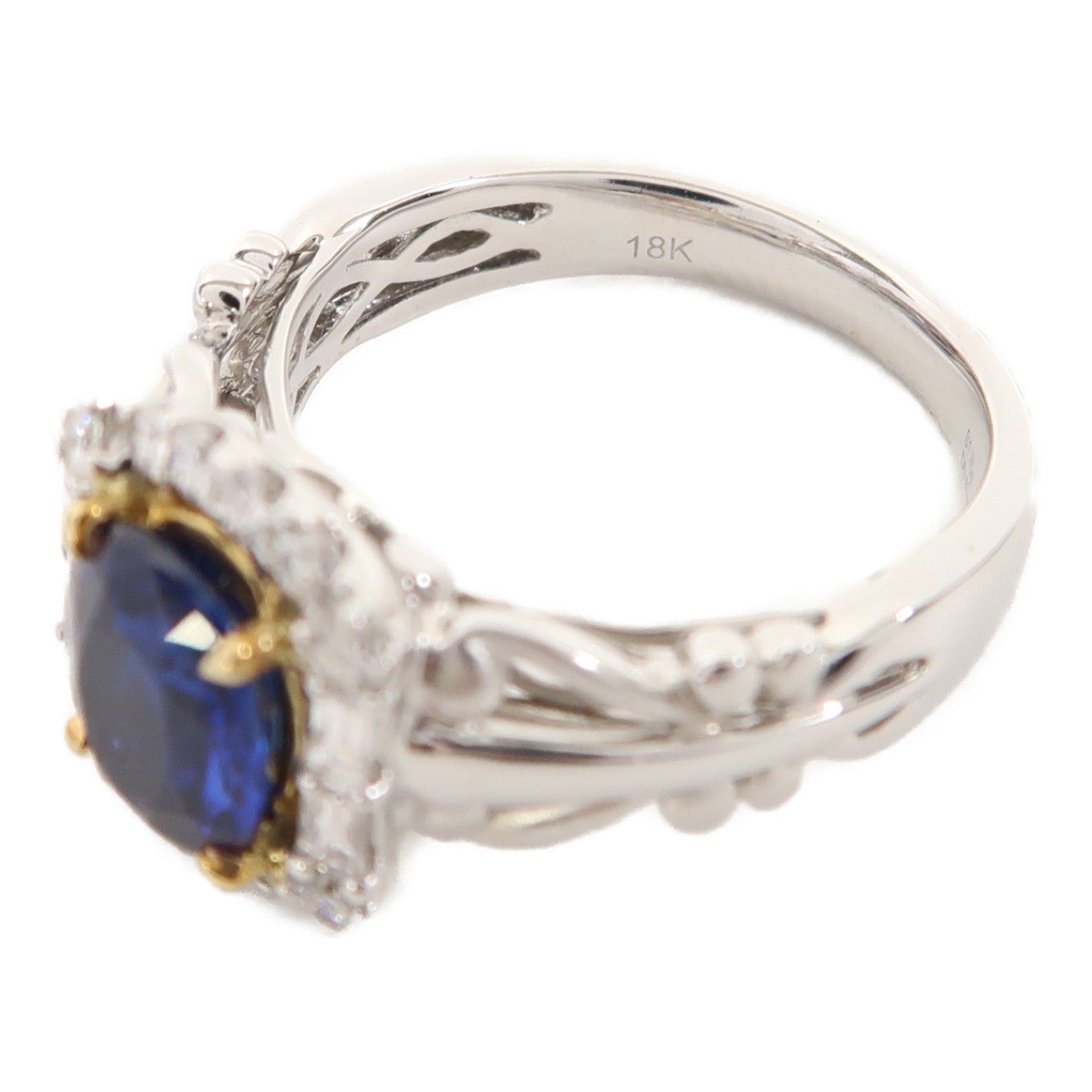 JEWELRY 【激減優惠】18K白金/黃金Sapphire Ring 1.75ct藍寶石/0.43ct鑽石戒指US#6