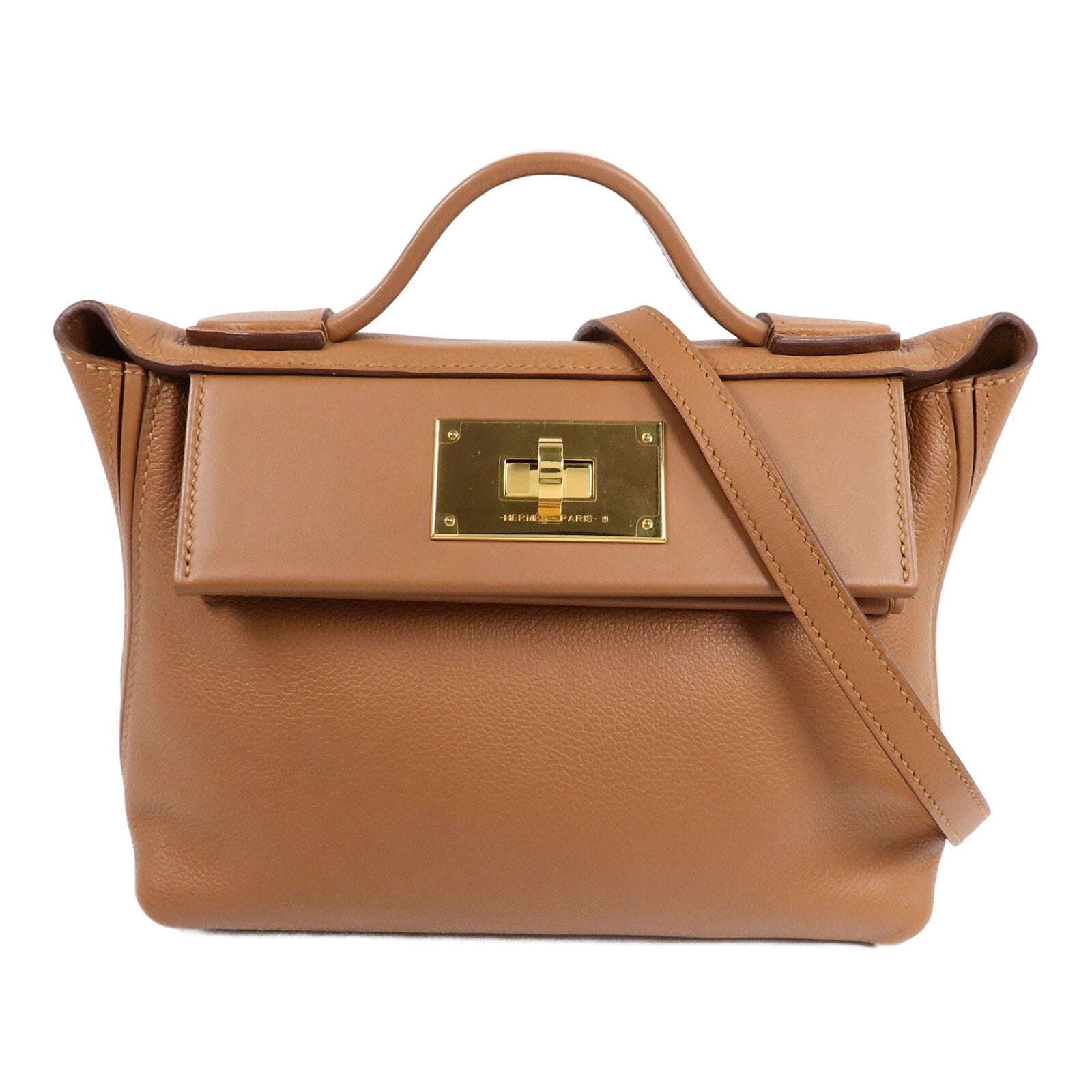 HERMES Clemence皮革24/24 Mini手挽肩背兩用袋Gold