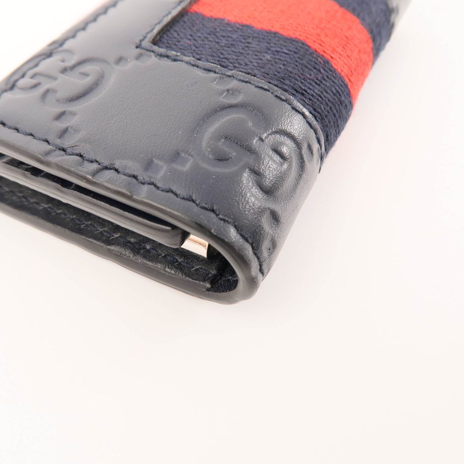 GUCCI 帆布/牛皮皮革Key Holder銀扣鎖匙包黑色