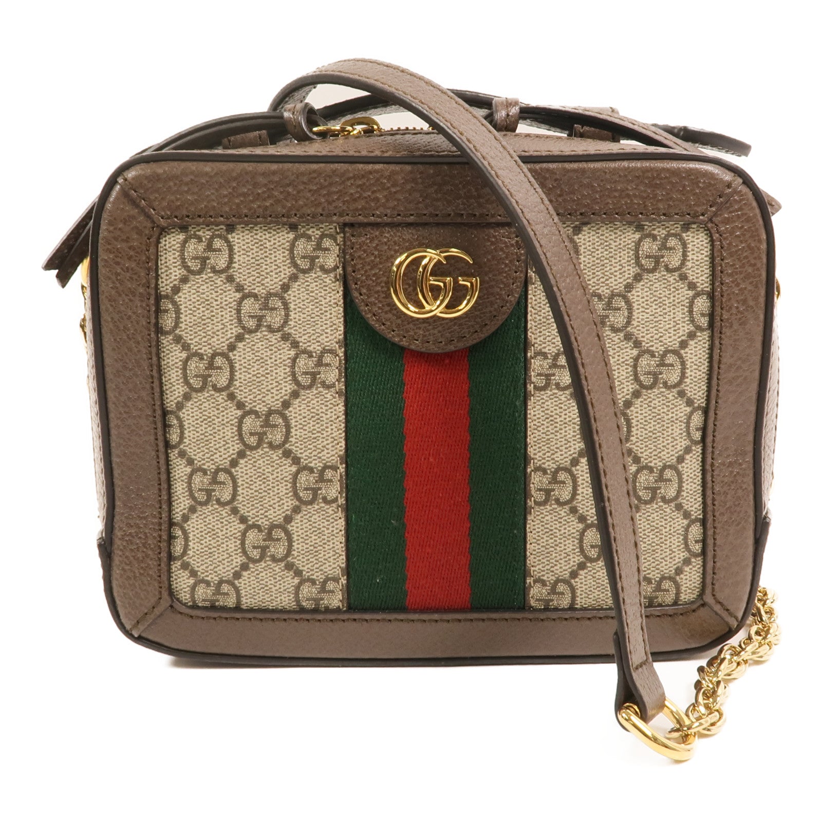 GUCCI 塗層帆布Ophidia GG Mini金扣鏈帶手挽肩背兩用袋