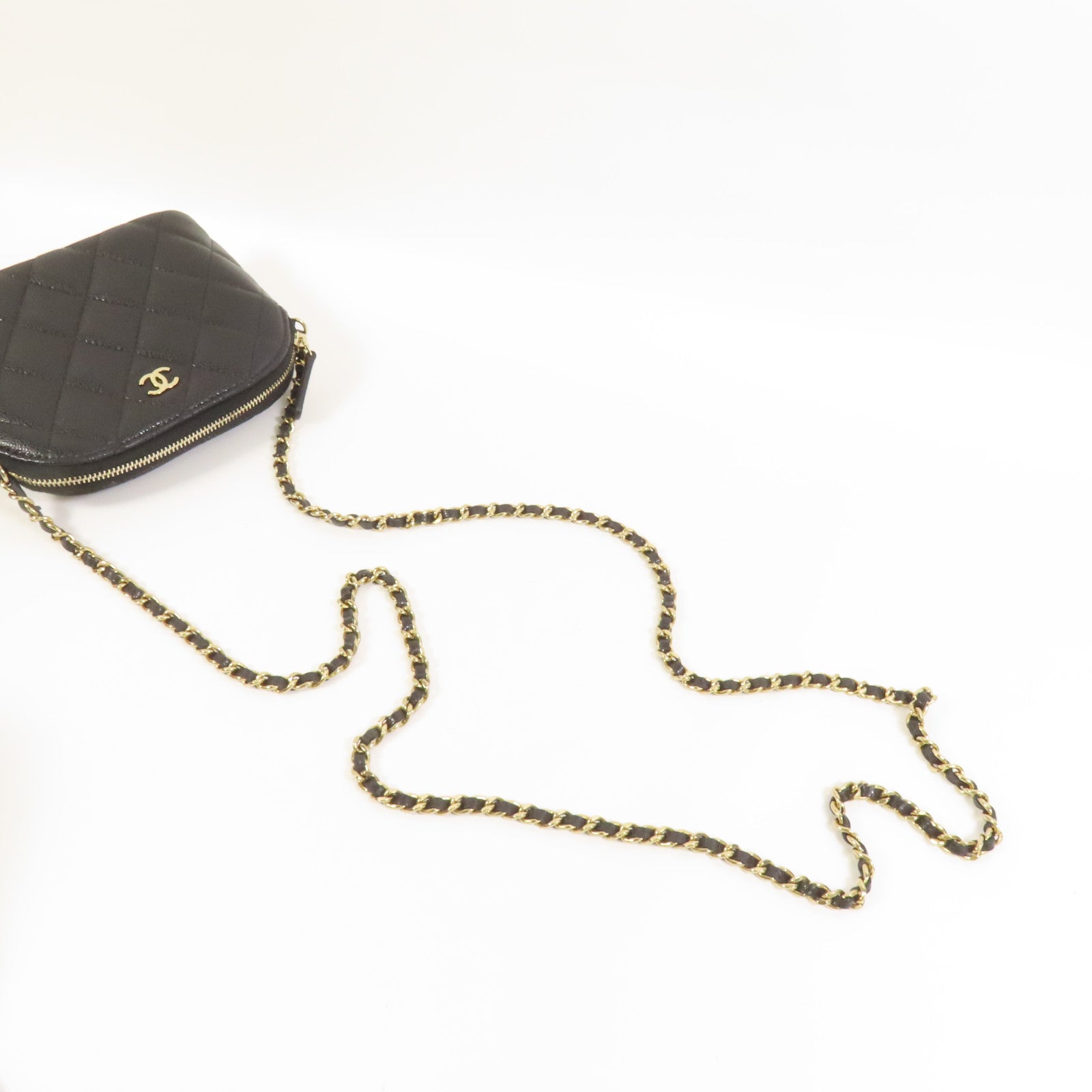 CHANEL 牛皮皮革Chain Shoulder金扣鏈帶肩背袋