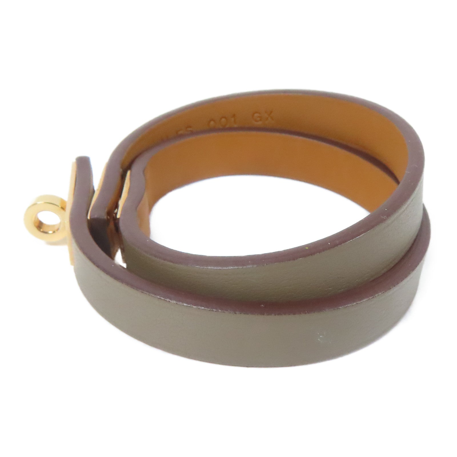 HERMES Swift皮革Mini Double Tour Bracelet金扣手鐲Etoupe(T2)/大象灰色