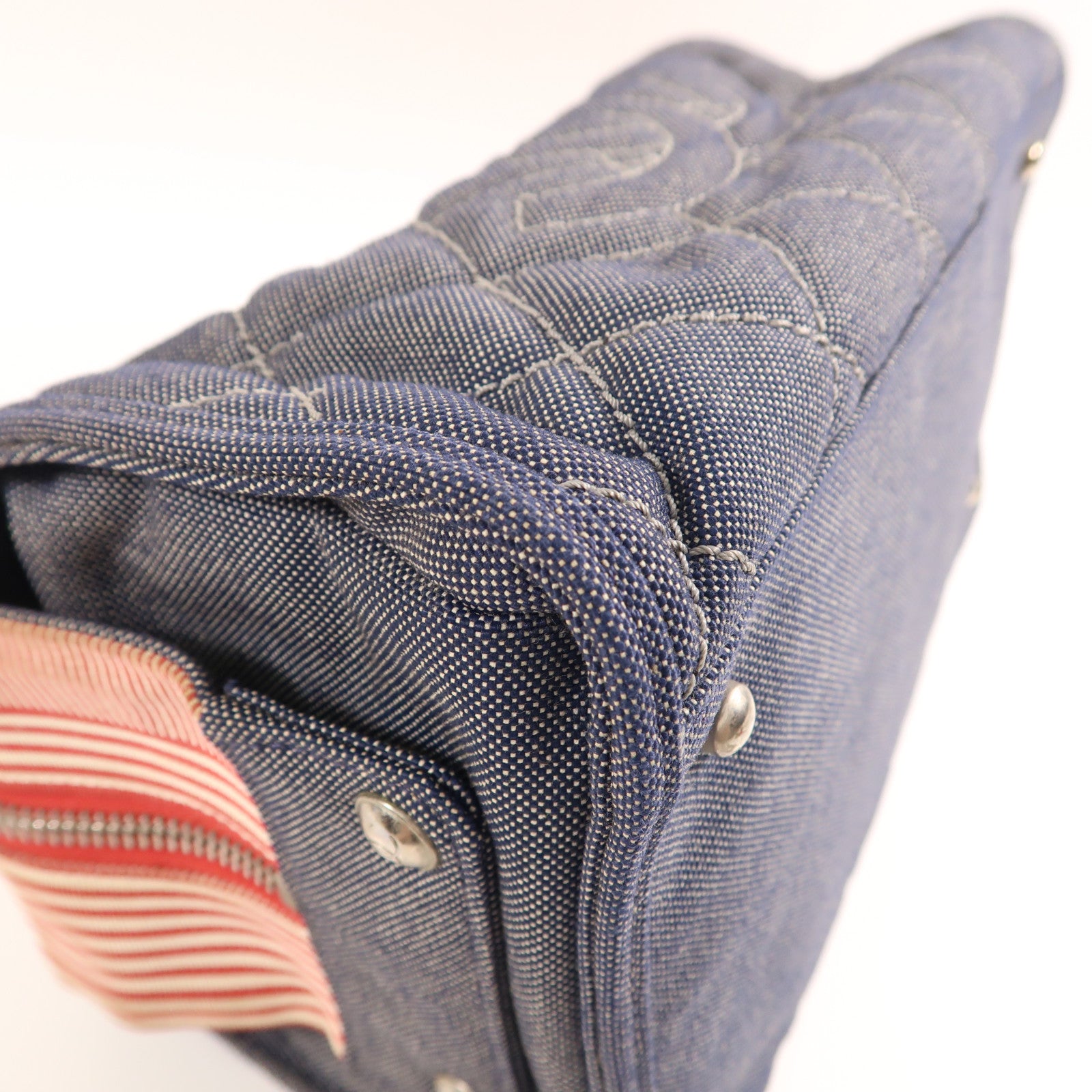 CHANEL 牛仔布Chain Shoulder銀扣鏈帶肩背袋