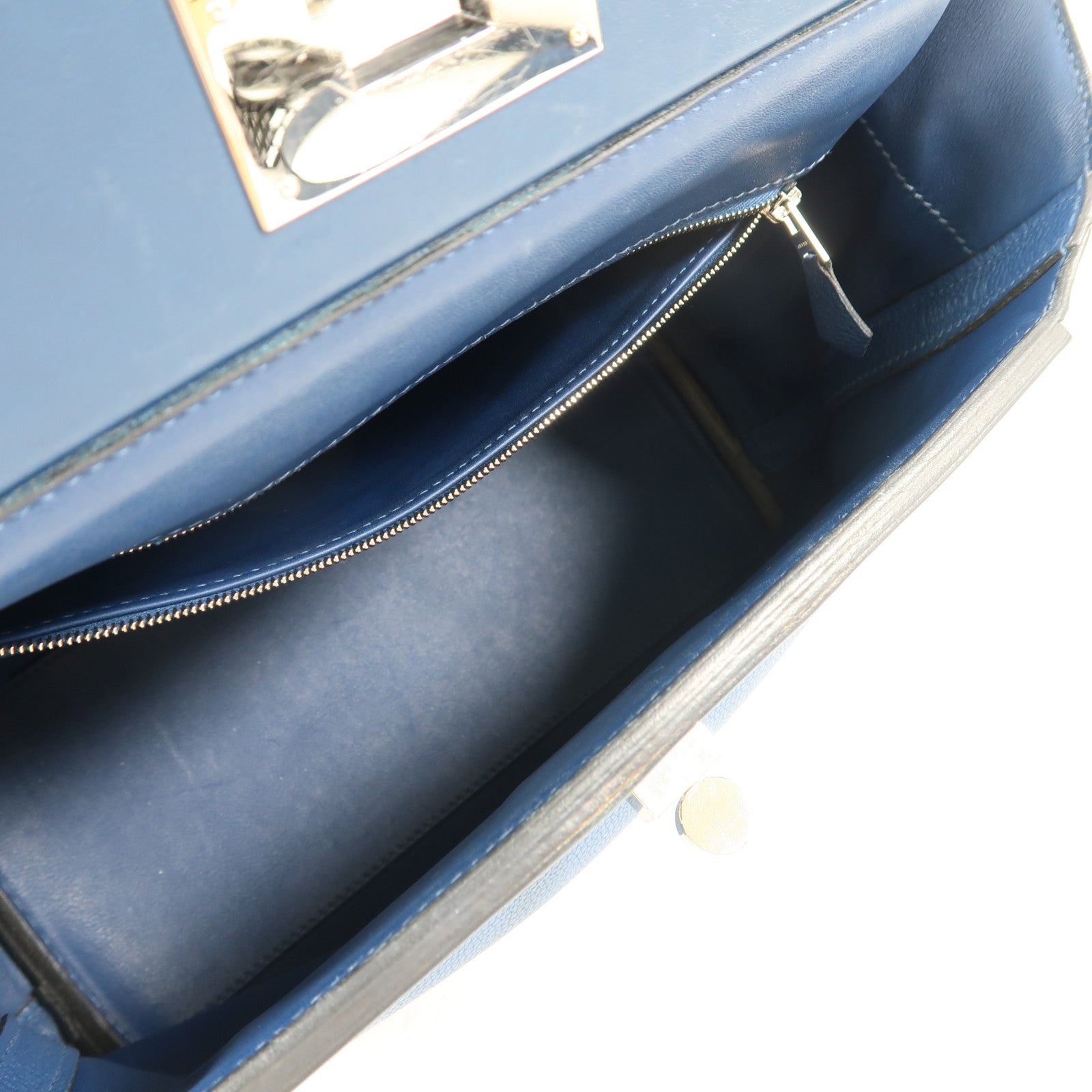 HERMES Clemence皮革24/24 29cm銀扣手挽肩背兩用袋Deep Bleu