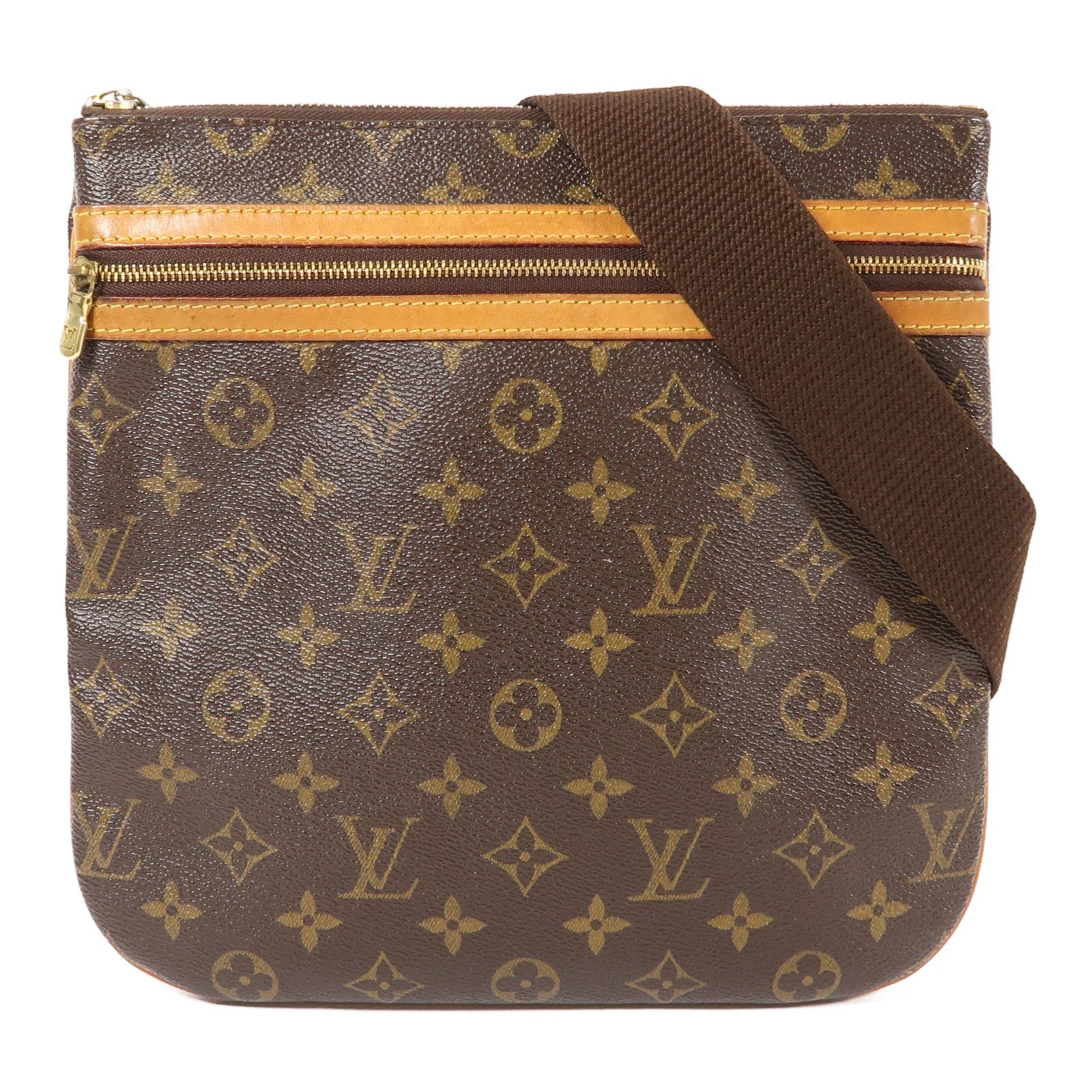 LOUIS VUITTON Monogram Pochette Bosphore金扣肩背袋棕色