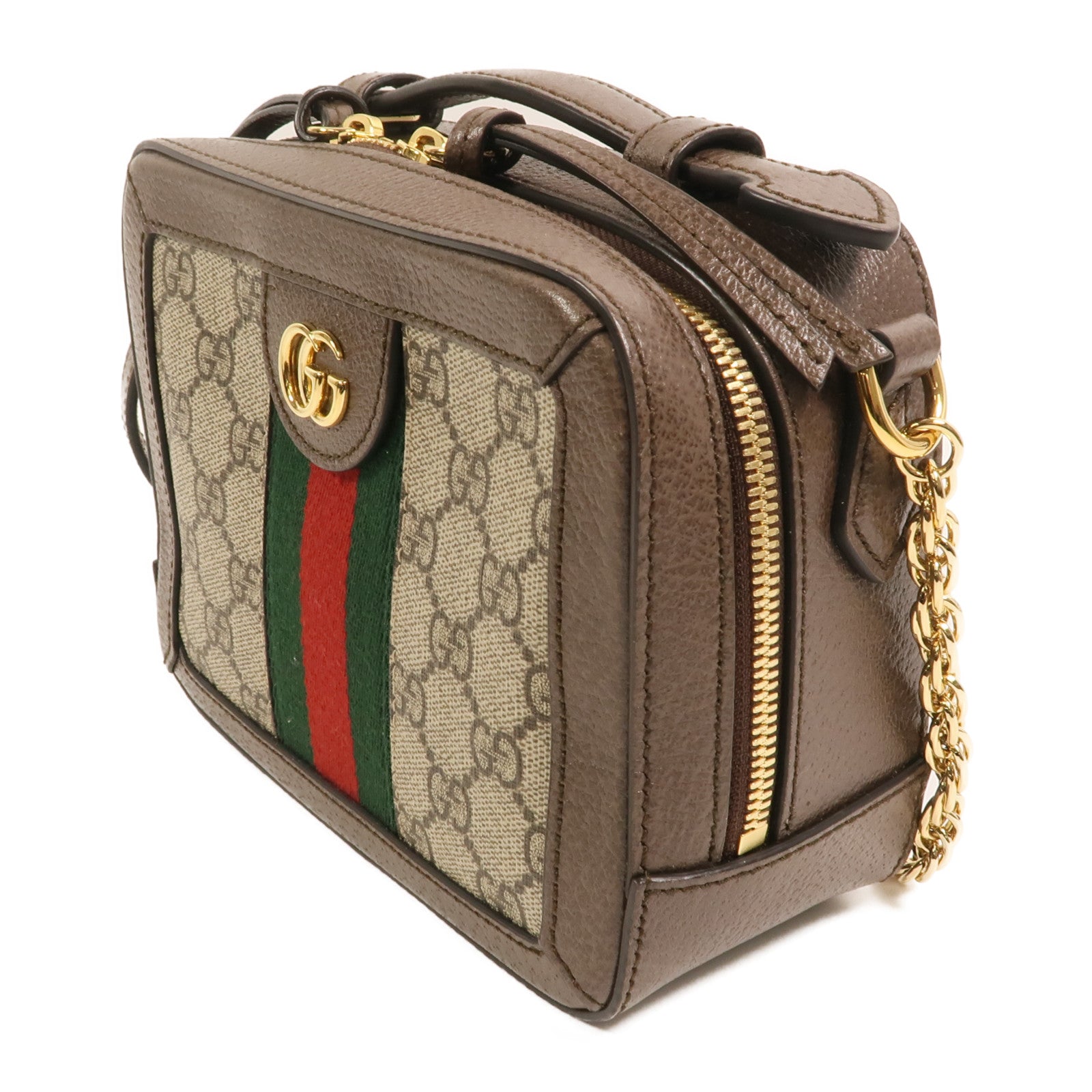 GUCCI 塗層帆布Ophidia GG Mini金扣鏈帶手挽肩背兩用袋