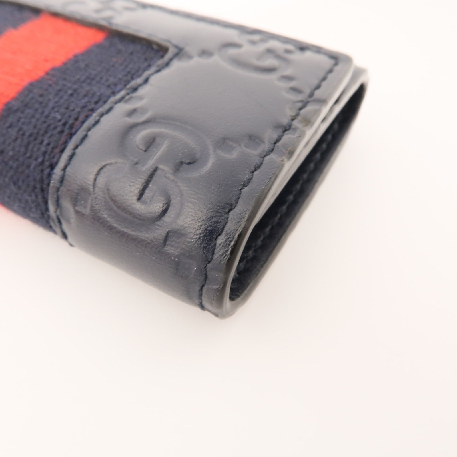 GUCCI 帆布/牛皮皮革Key Holder銀扣鎖匙包黑色