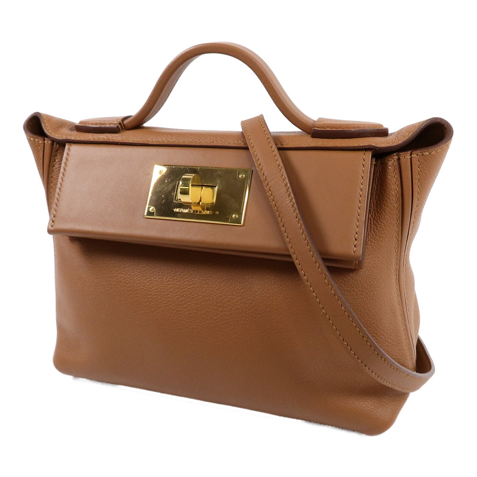 HERMES Clemence皮革24/24 Mini手挽肩背兩用袋Gold