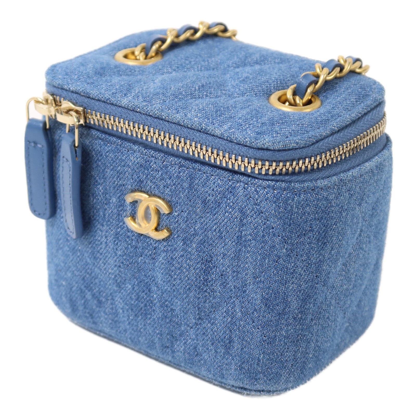 CHANEL 牛仔布Mini Vanity Case鏈帶肩背袋