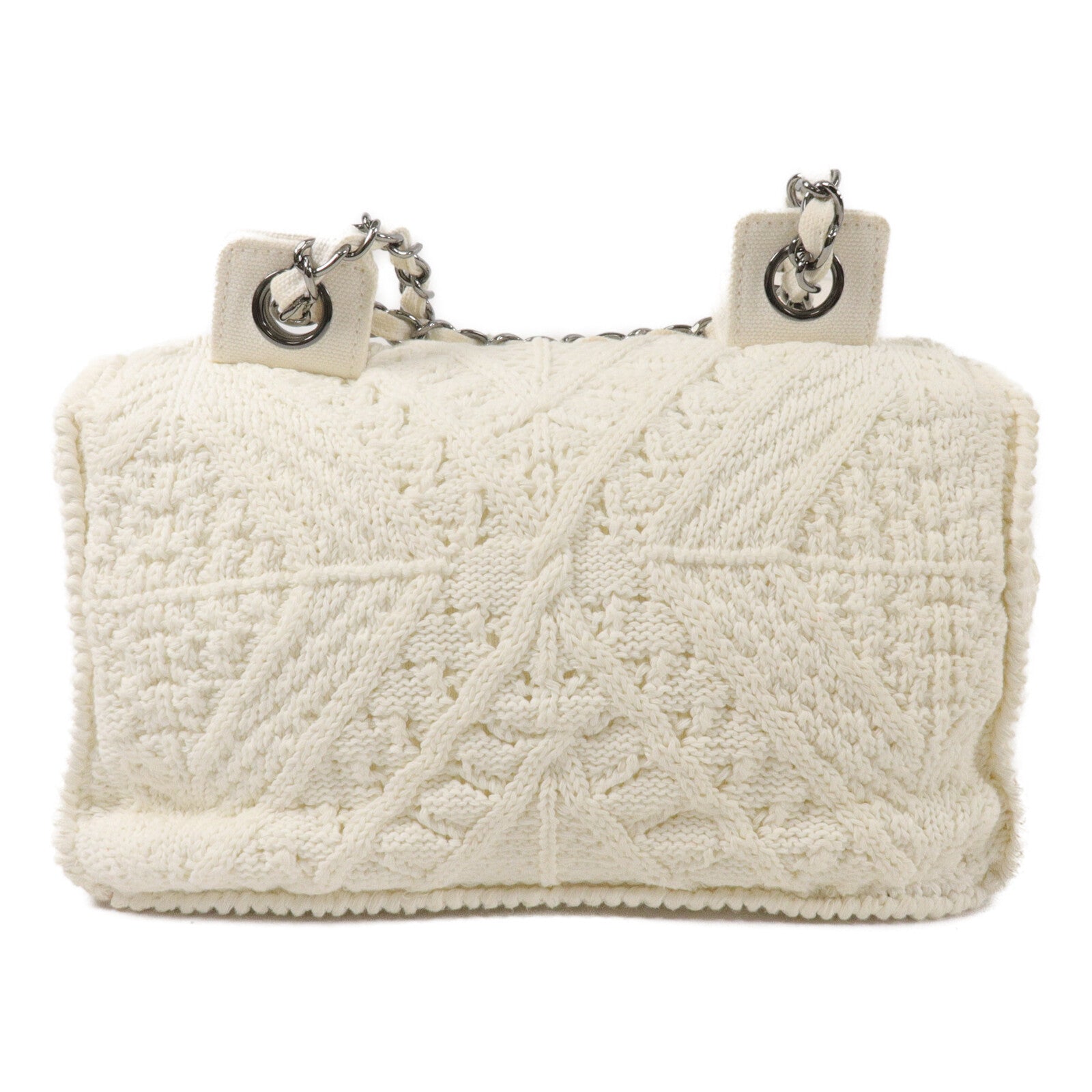 CHANEL Knit Ivory Crochet Kint Chain Shoulder鏈帶肩背袋