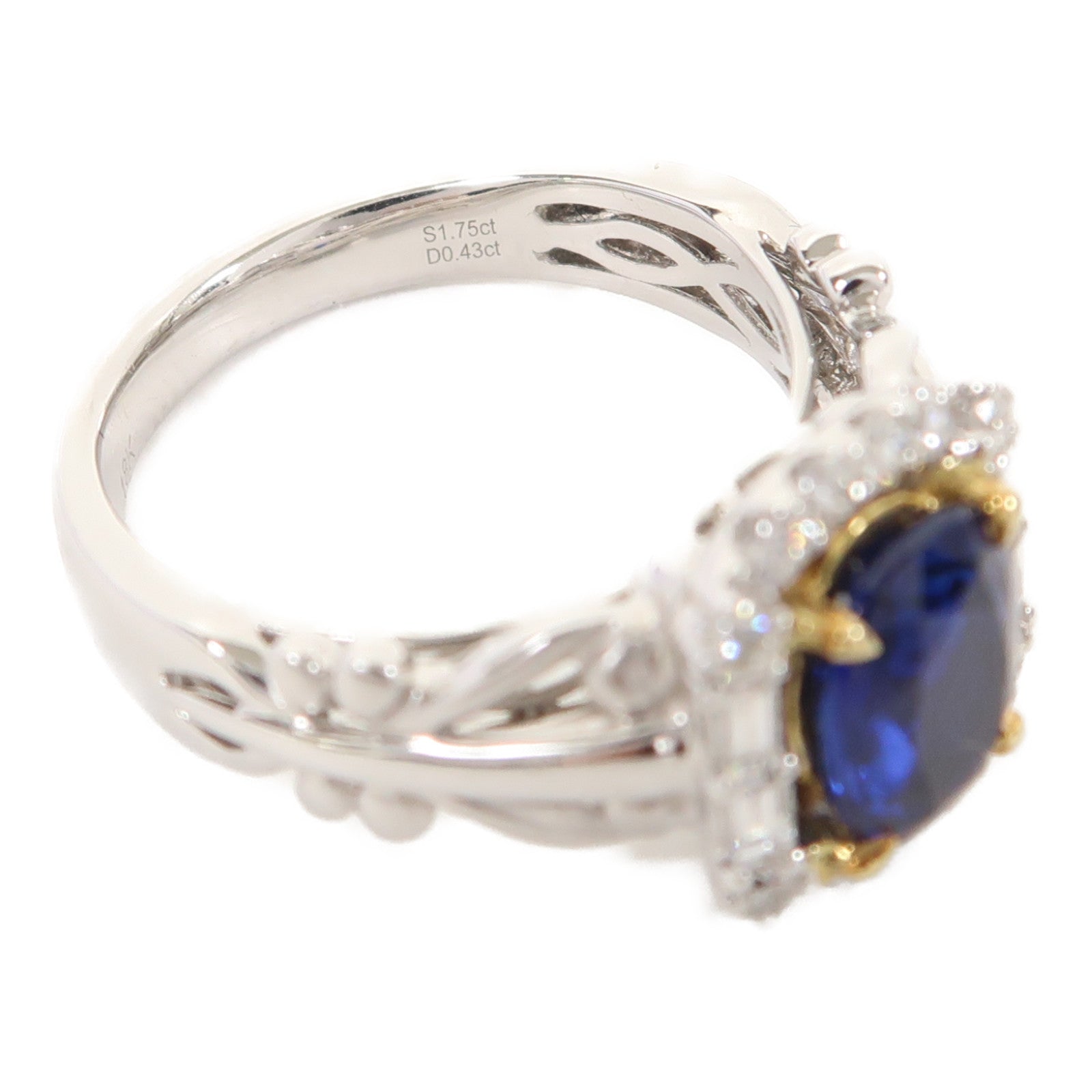 JEWELRY 【激減優惠】18K白金/黃金Sapphire Ring 1.75ct藍寶石/0.43ct鑽石戒指US#6