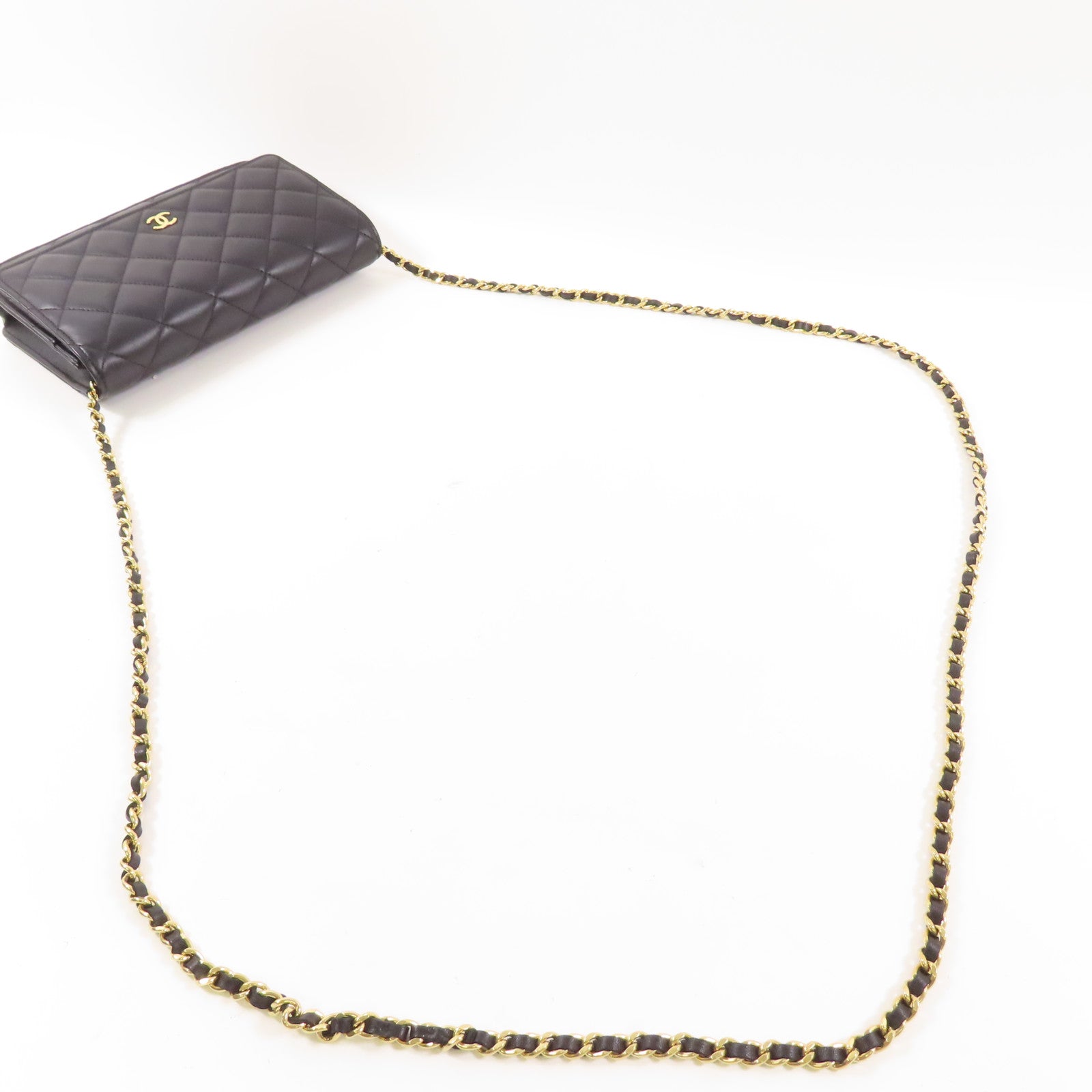CHANEL 皮革WOC Wallet On Chain金扣鏈帶肩背袋