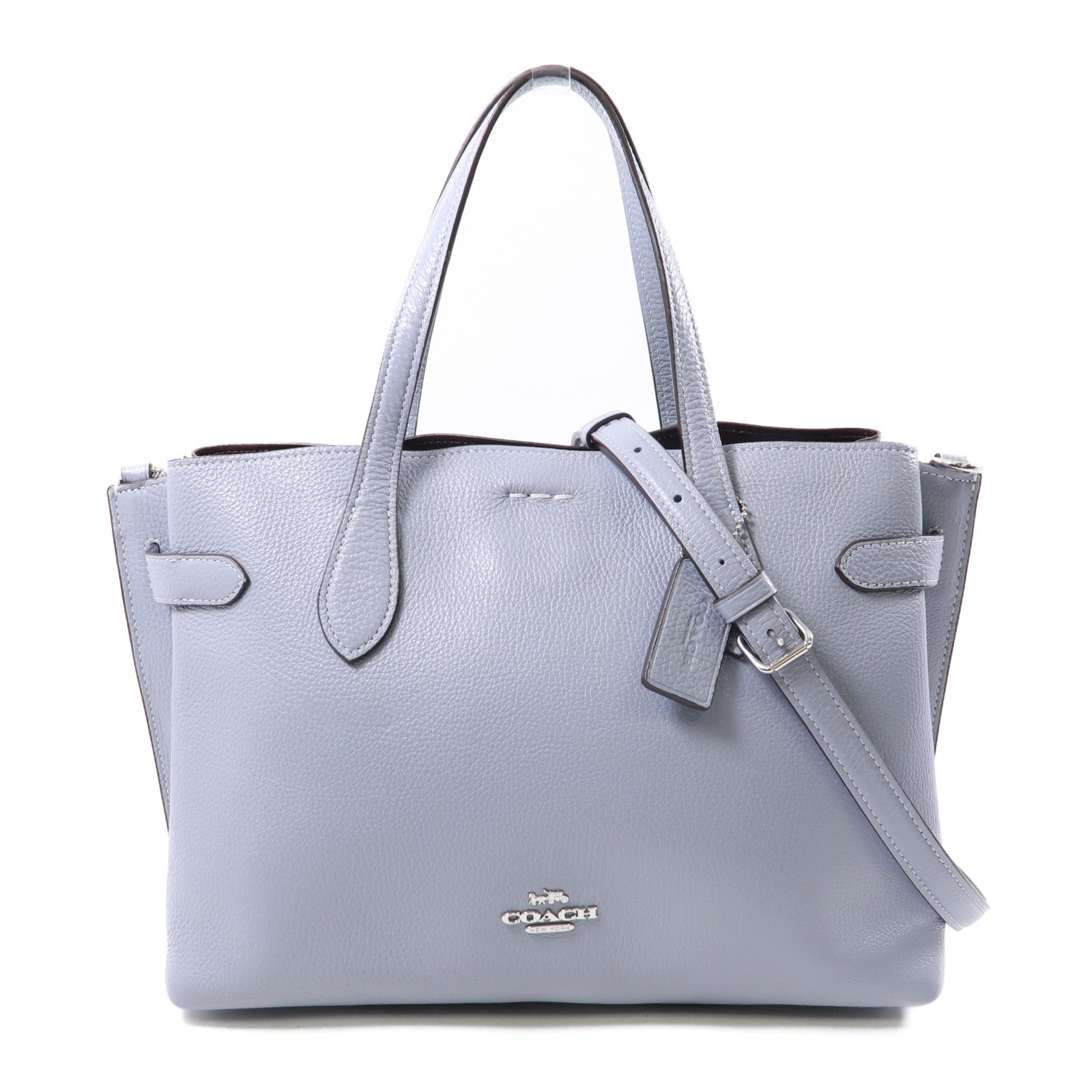 COACH 牛皮皮革Shoulder Bag銀扣手挽肩背兩用袋藍色