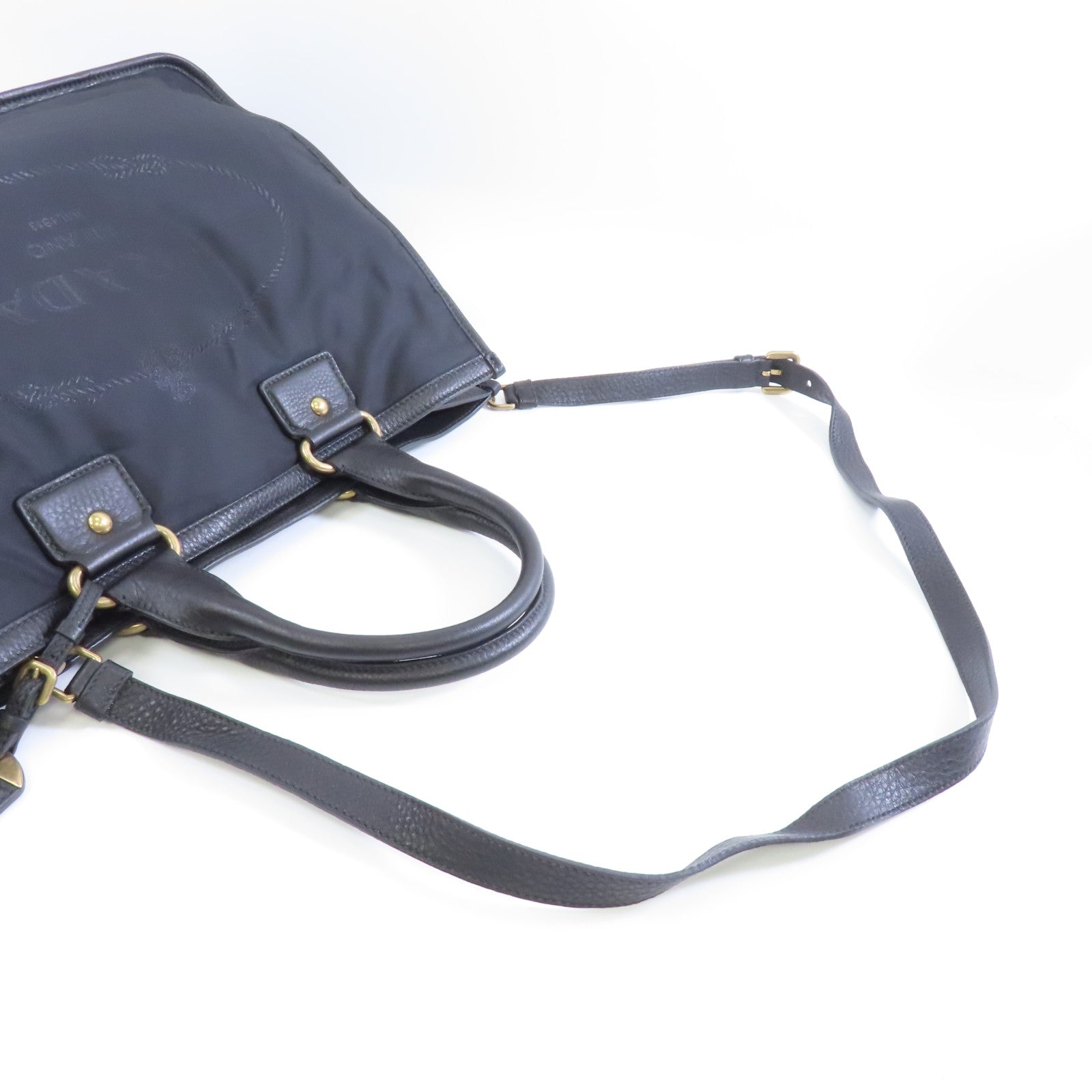 PRADA 尼龍/皮革2 Way Shoulder金扣手挽肩背兩用袋黑色