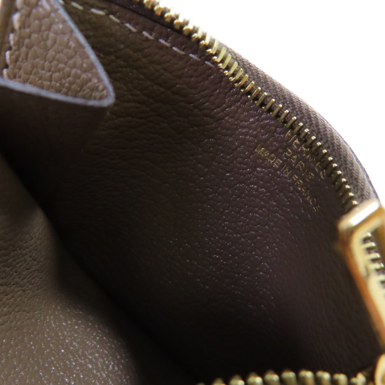 HERMES Chevre皮革Roulis Slim Wallet金扣短錢包18 Etoupe/大象灰色