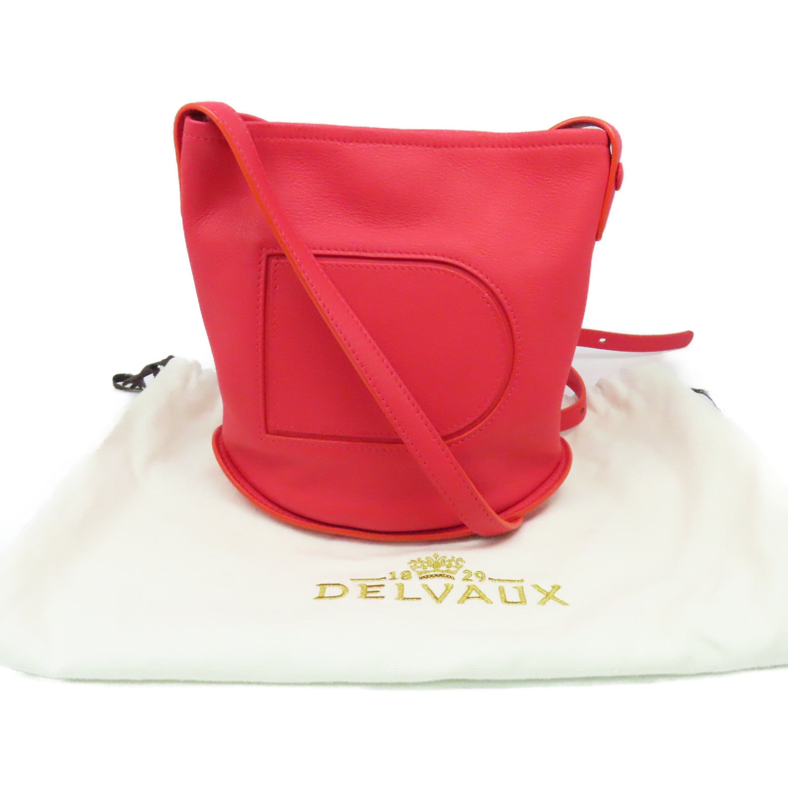 SELECTION 【激減優惠】牛皮皮革Delvaux Shoulder Bag肩背袋珊瑚紅色