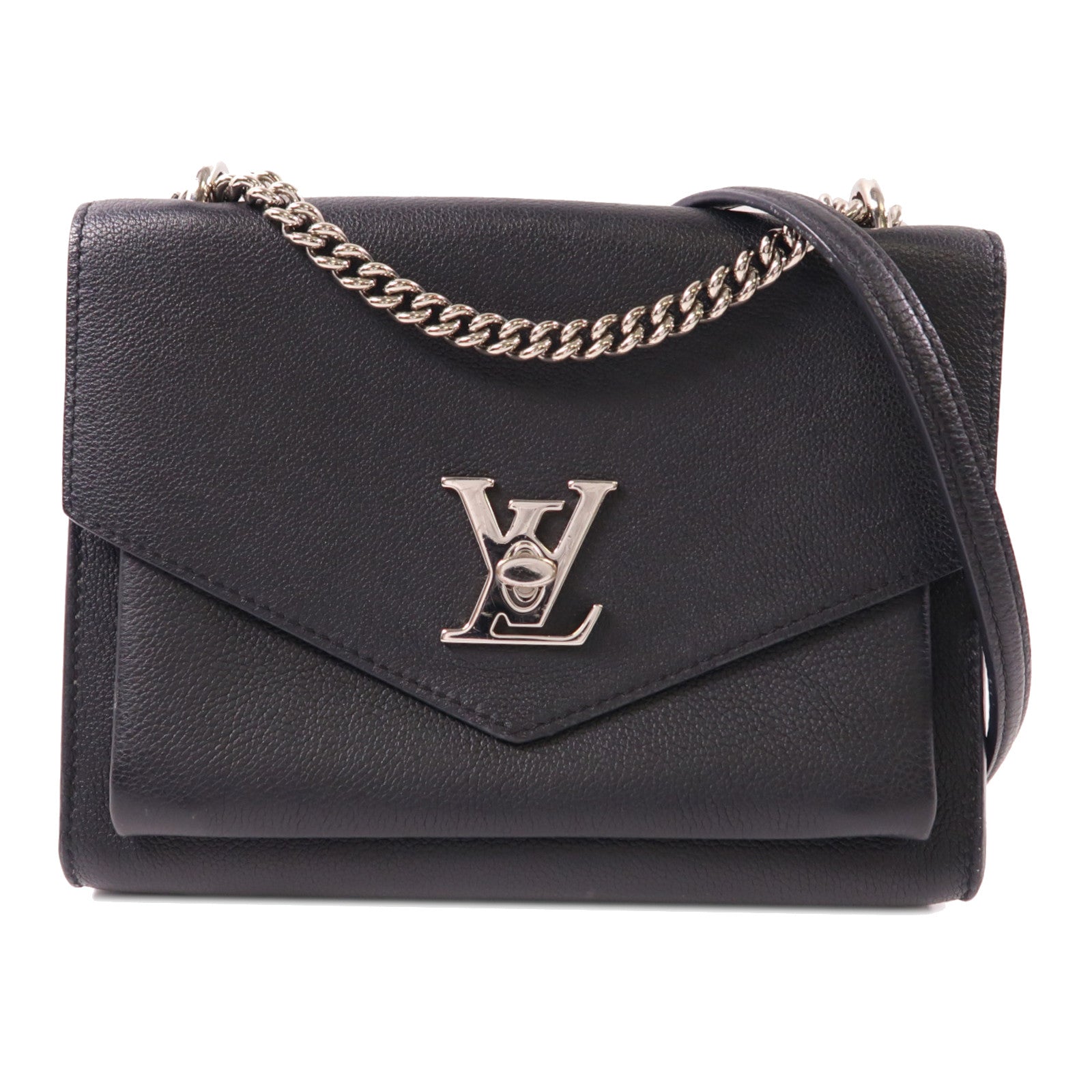 LOUIS VUITTON 牛皮皮革Mylockme銀扣鏈帶肩背袋黑色