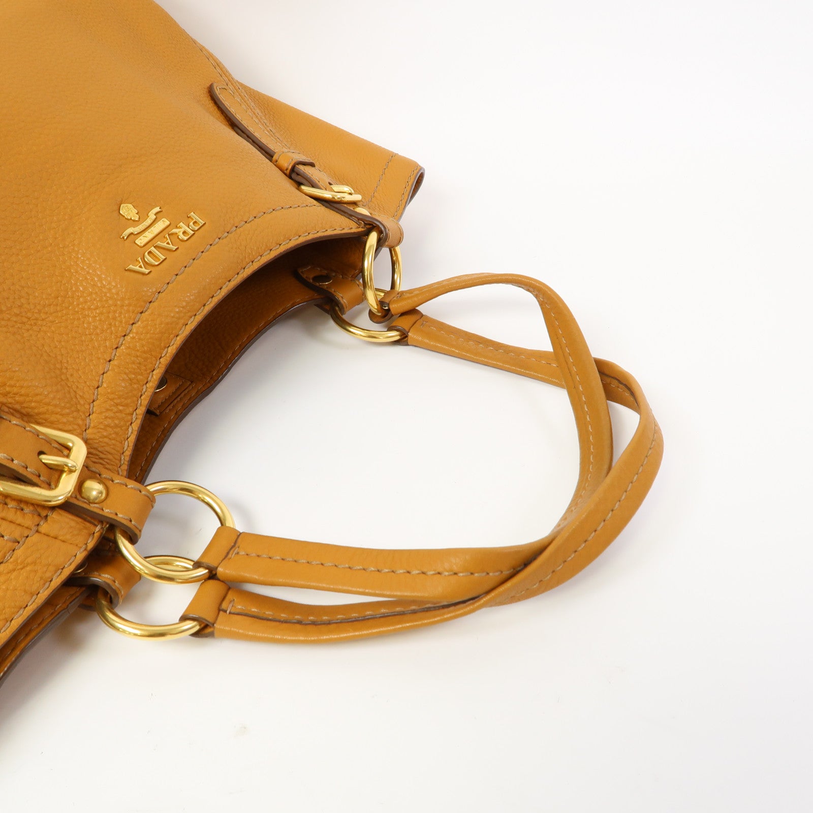 PRADA 【激減優惠】牛皮皮革Sacca 2 Manici Bag金扣肩背袋橙色