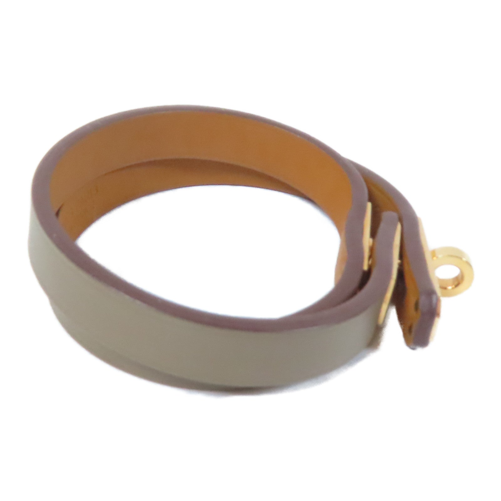 HERMES Swift皮革Mini Double Tour Bracelet金扣手鐲Etoupe(T2)/大象灰色