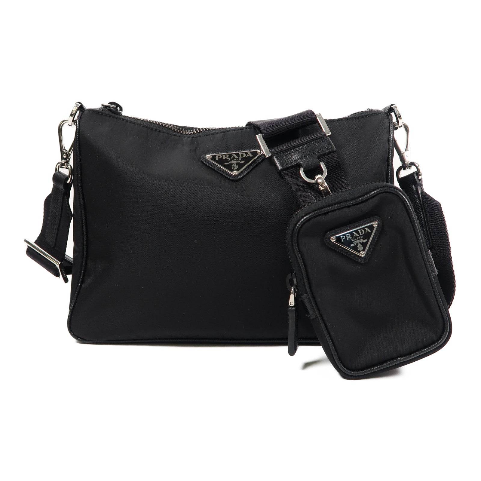PRADA 尼龍Re-Nylon Shoulder Bag銀扣肩背袋黑色