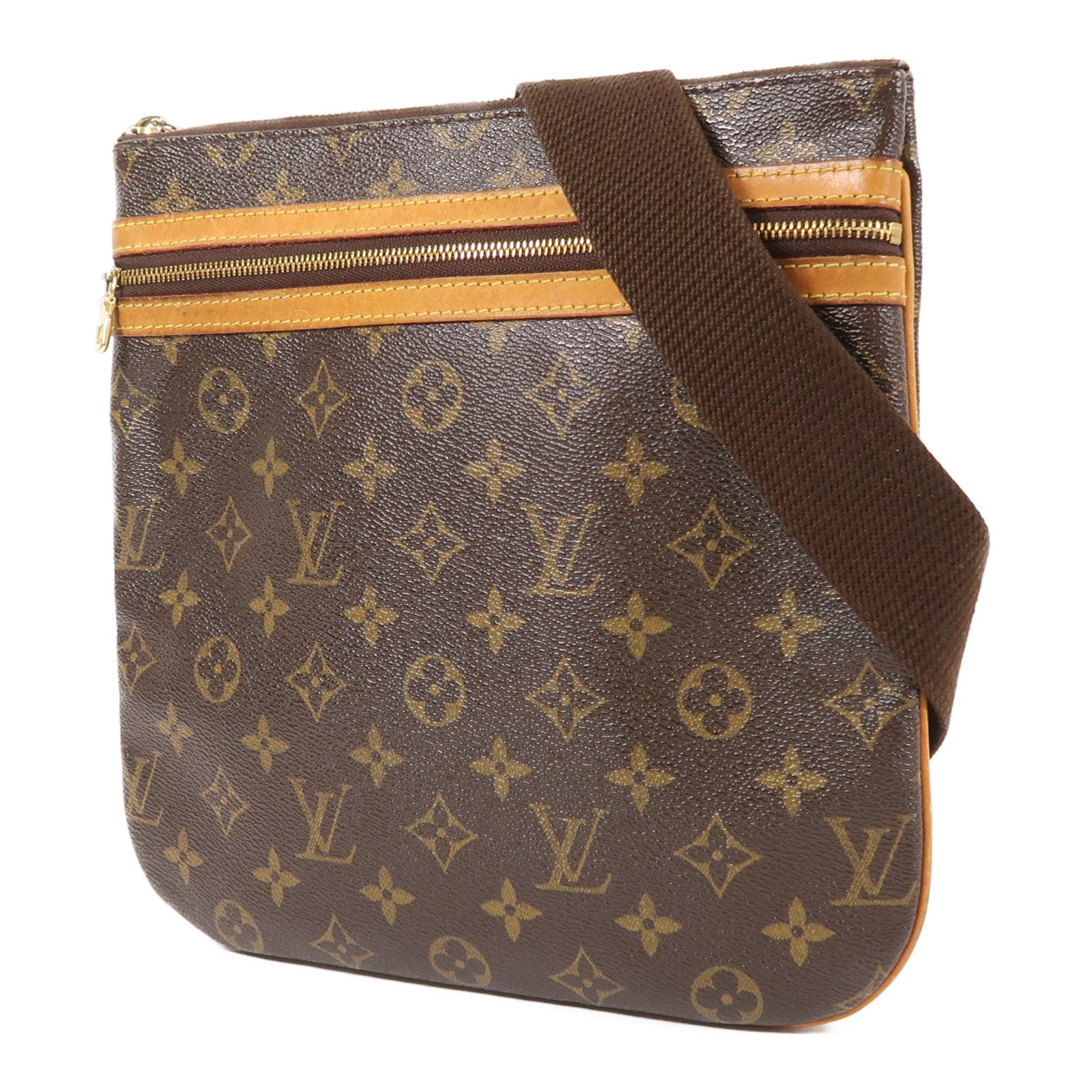 LOUIS VUITTON 【激減優惠】Monogram Pochette Bosphore金扣肩背袋棕色