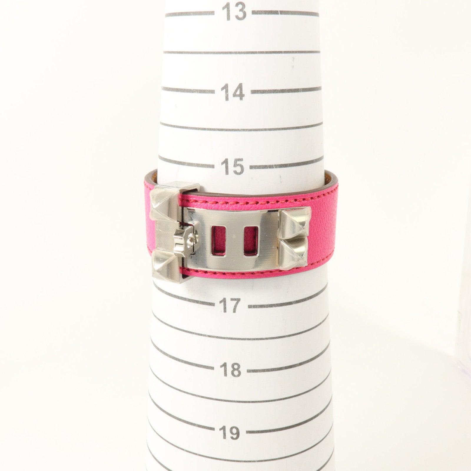 HERMES Chevre Chamkila皮革Collier De Chien 24 Bangle銀扣手鐲Rose Pop