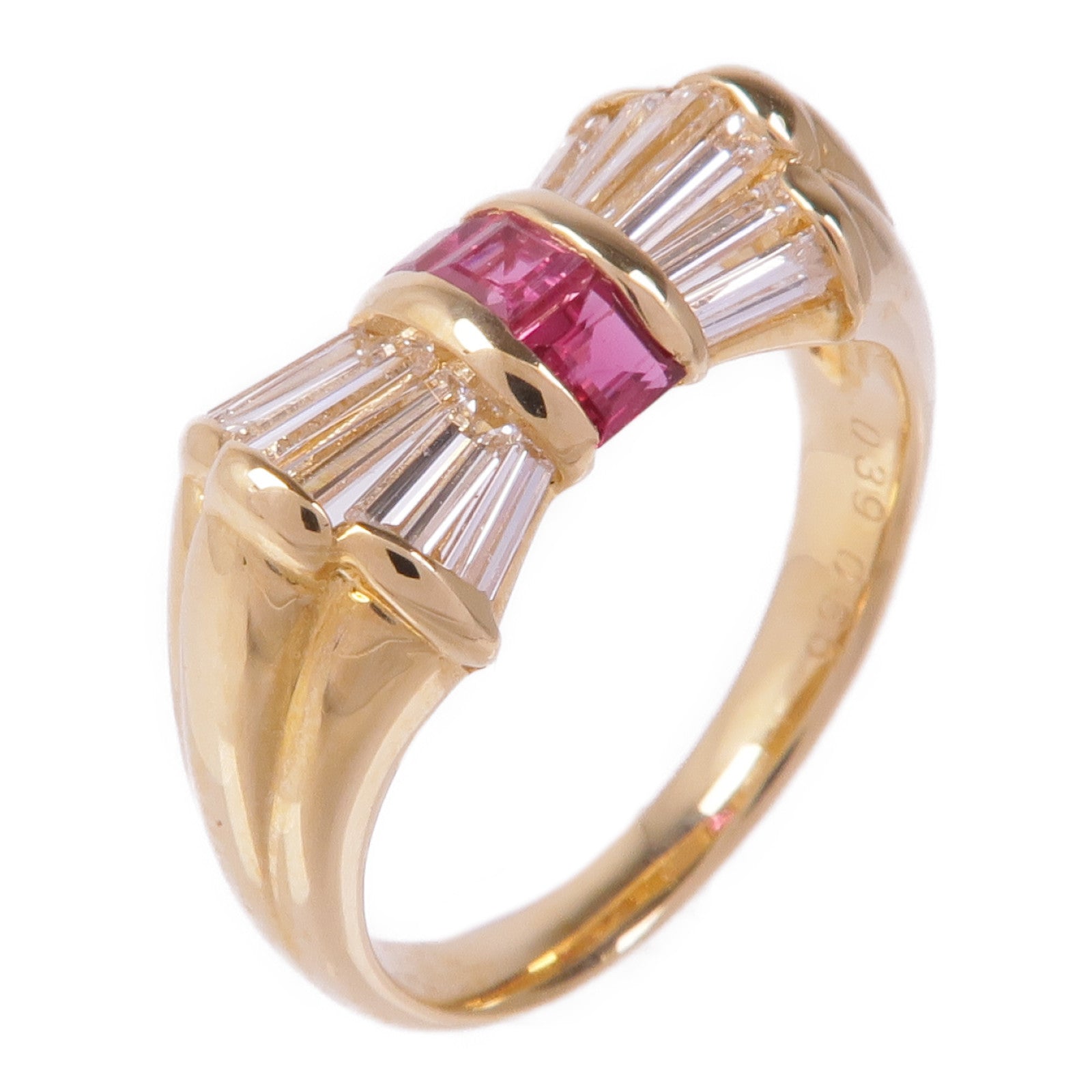 JEWELRY 【激減優惠】18K黃金Ruby Diamond Ring紅寶石鑽石戒指US#5.75