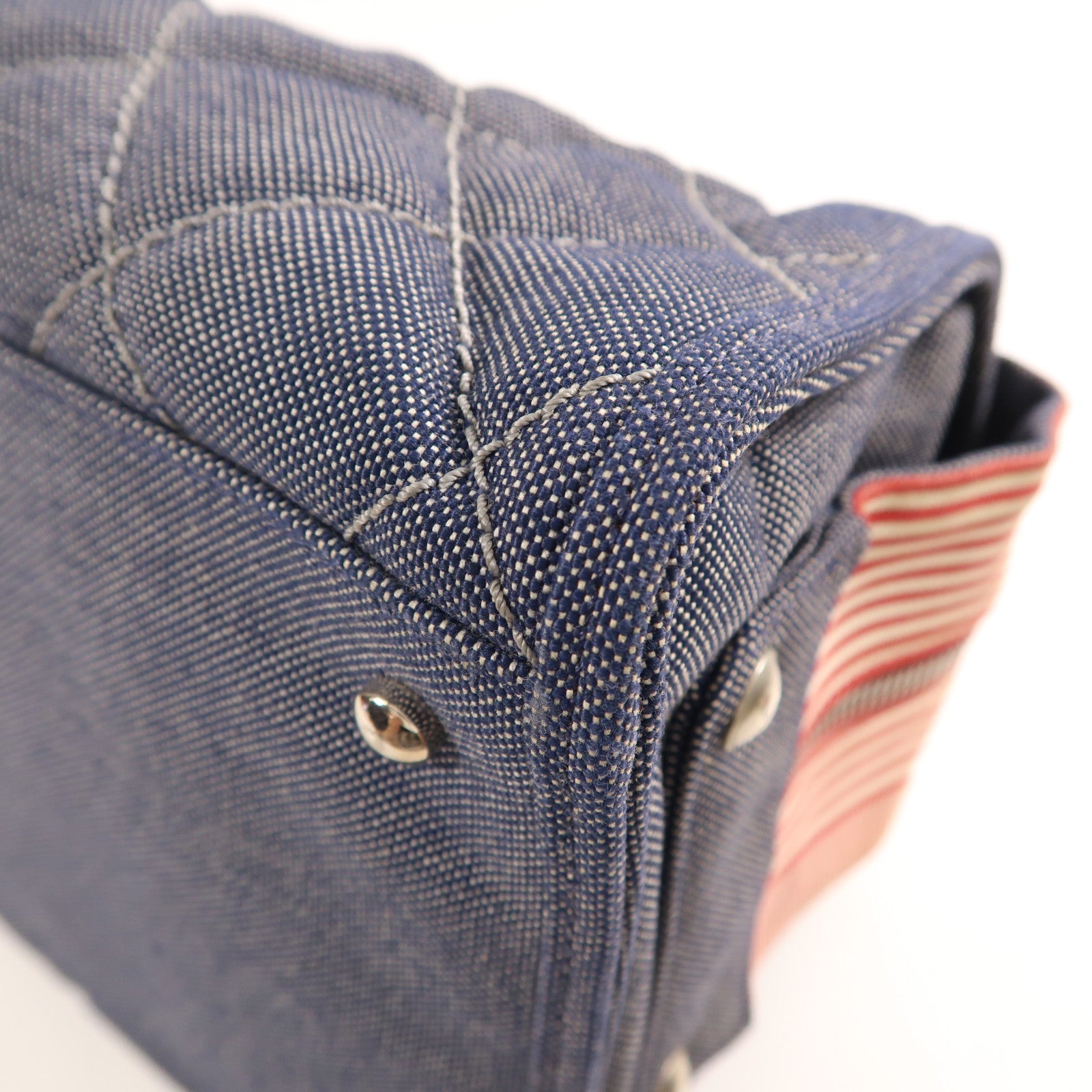 CHANEL 牛仔布Chain Shoulder銀扣鏈帶肩背袋