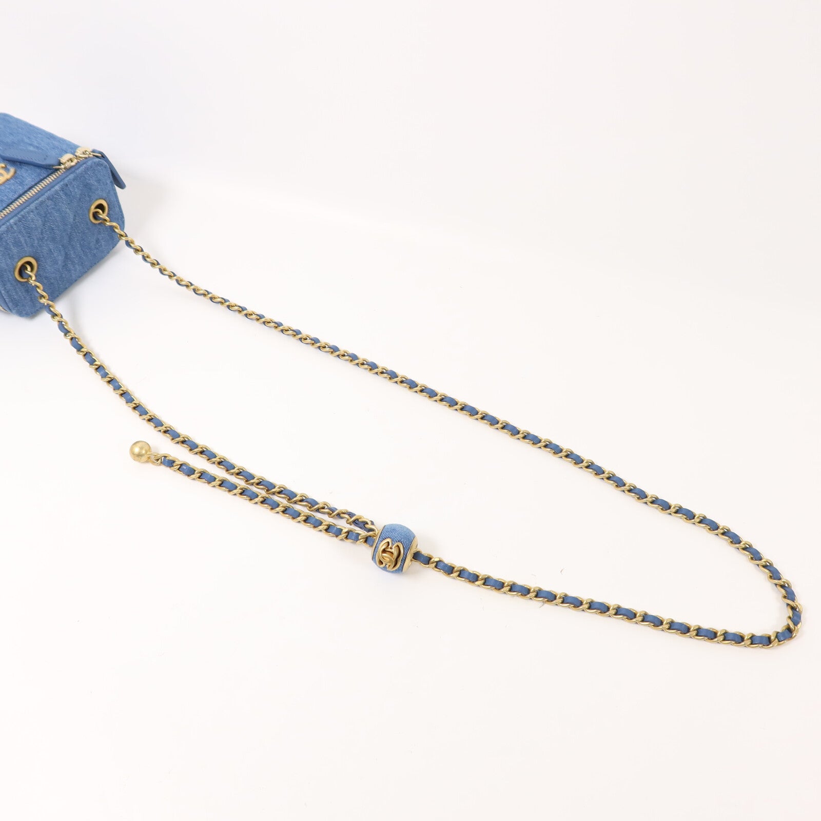 CHANEL 牛仔布Mini Vanity Case鏈帶肩背袋