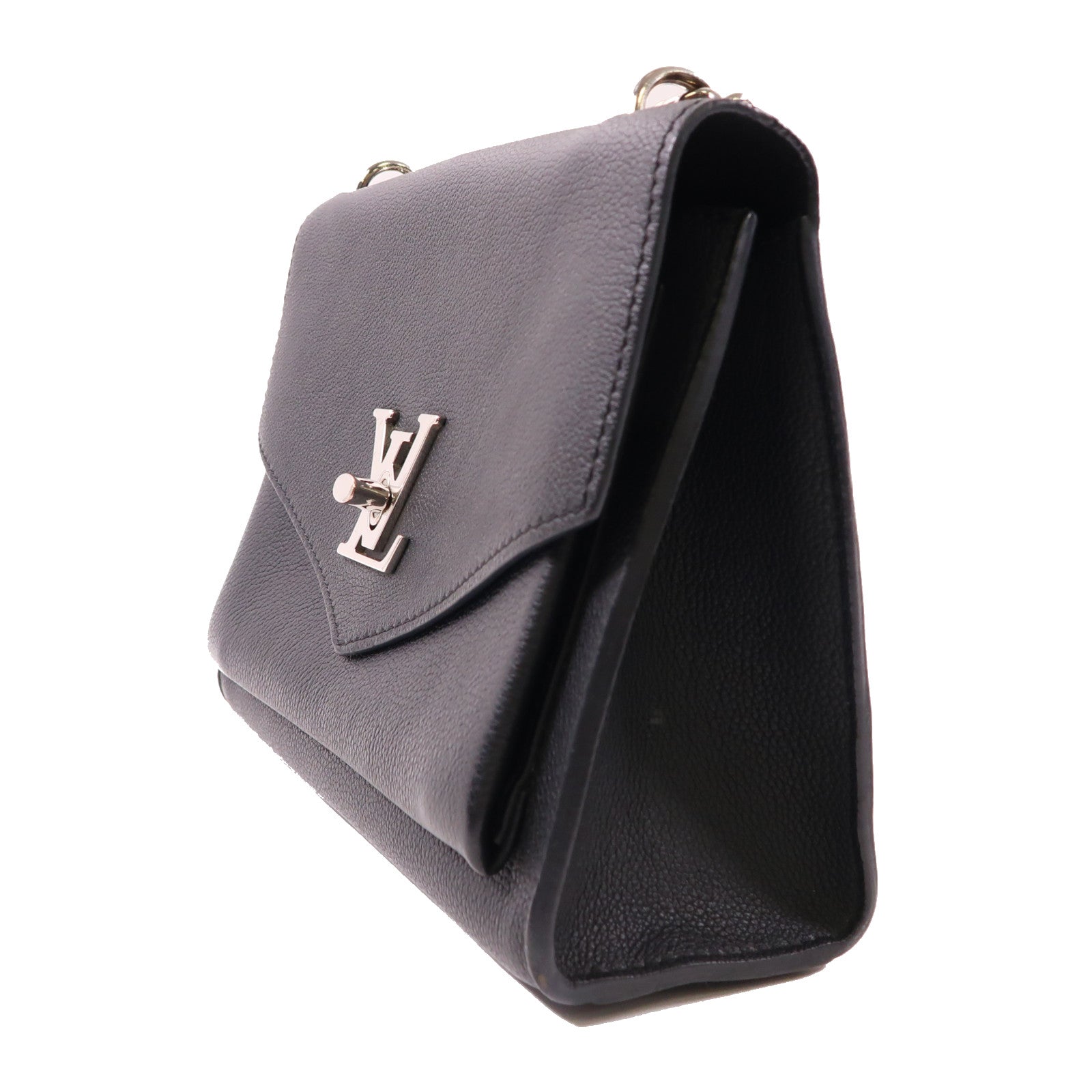 LOUIS VUITTON 牛皮皮革Mylockme銀扣鏈帶肩背袋黑色