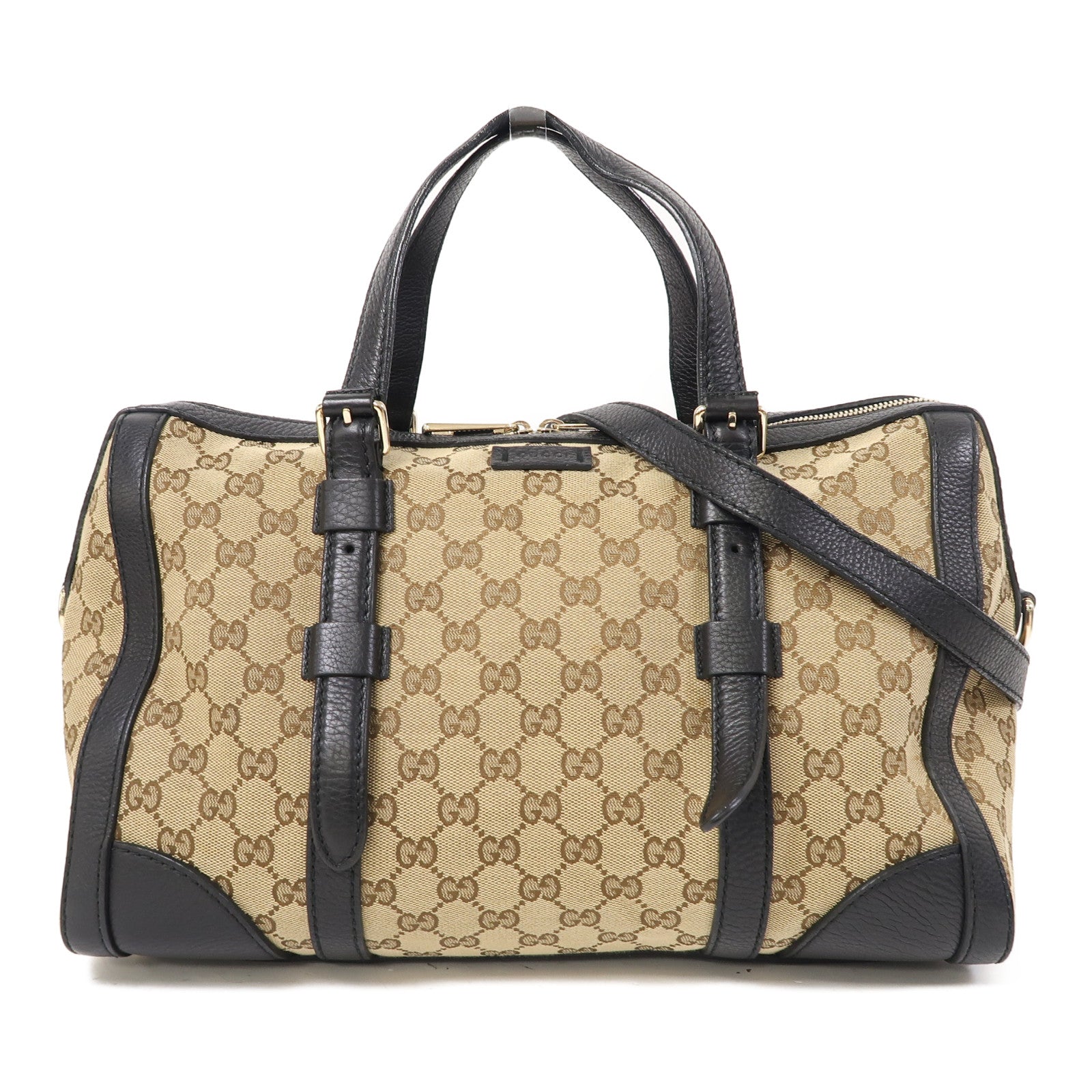 GUCCI 帆布Shoulder Bag金扣手挽肩背兩用袋啡色/黑色