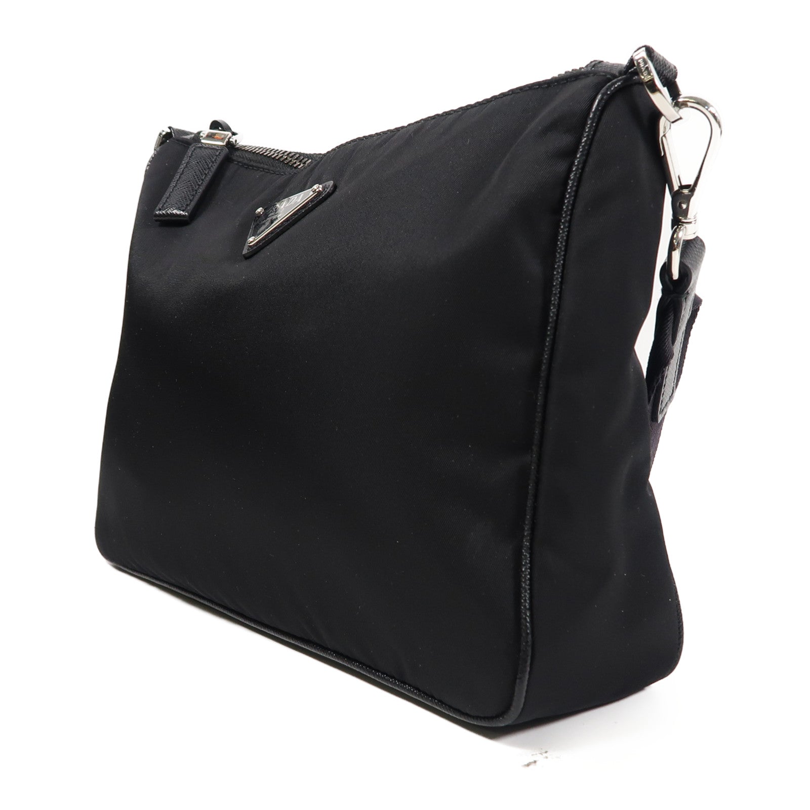 PRADA 尼龍Re-Nylon Shoulder Bag銀扣肩背袋黑色