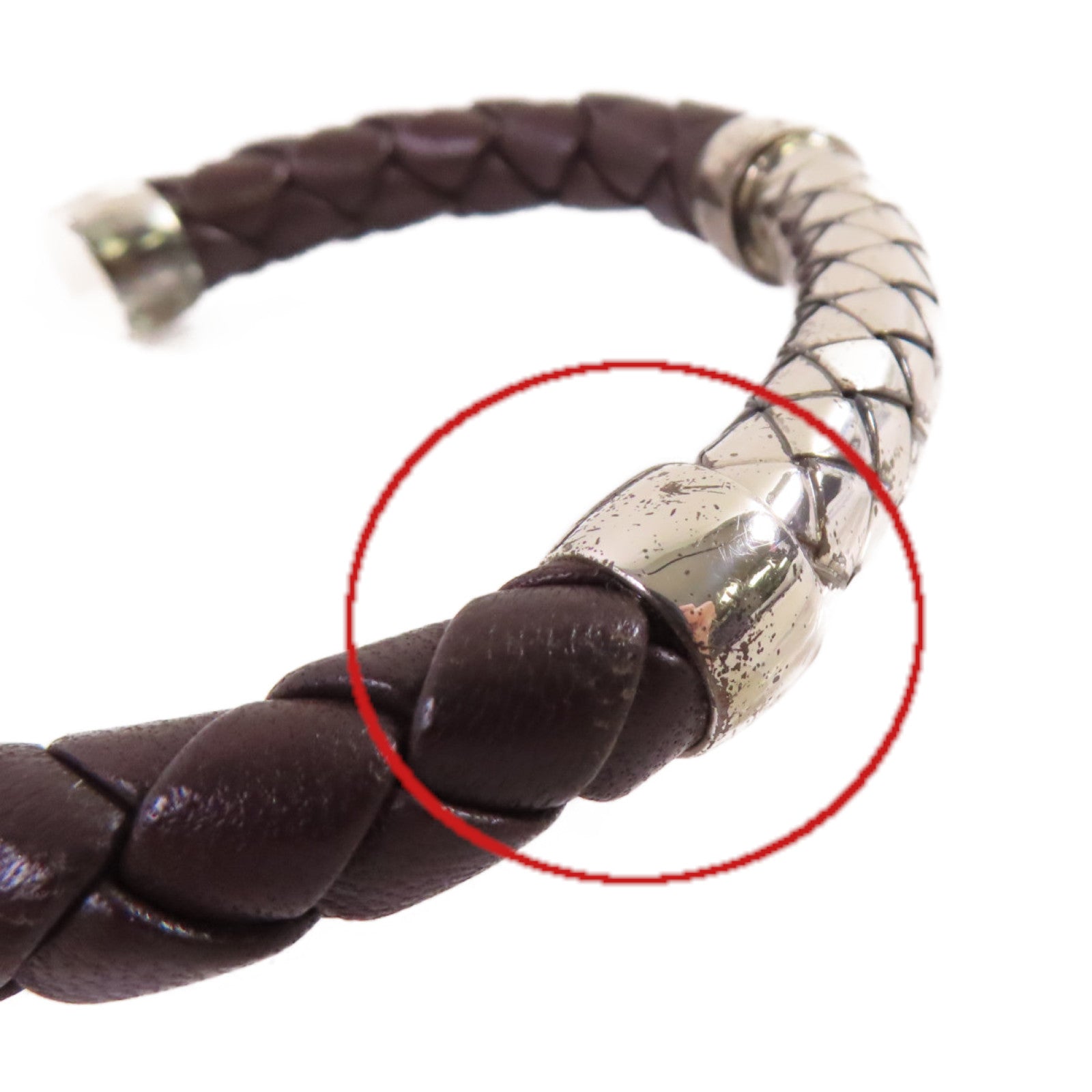 BOTTEGA VENETA 【激減優惠】織紋皮革/925純銀Bangle手鐲啡色/銀色