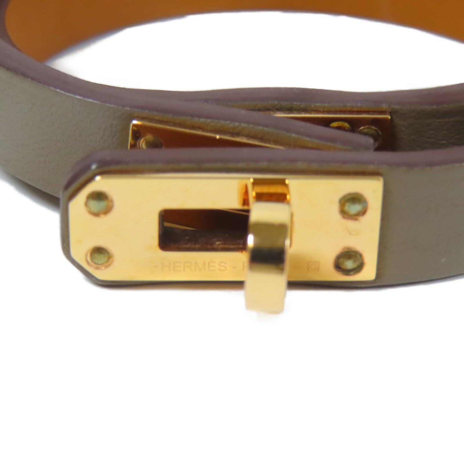 HERMES Swift皮革Mini Double Tour Bracelet金扣手鐲Etoupe(T2)/大象灰色