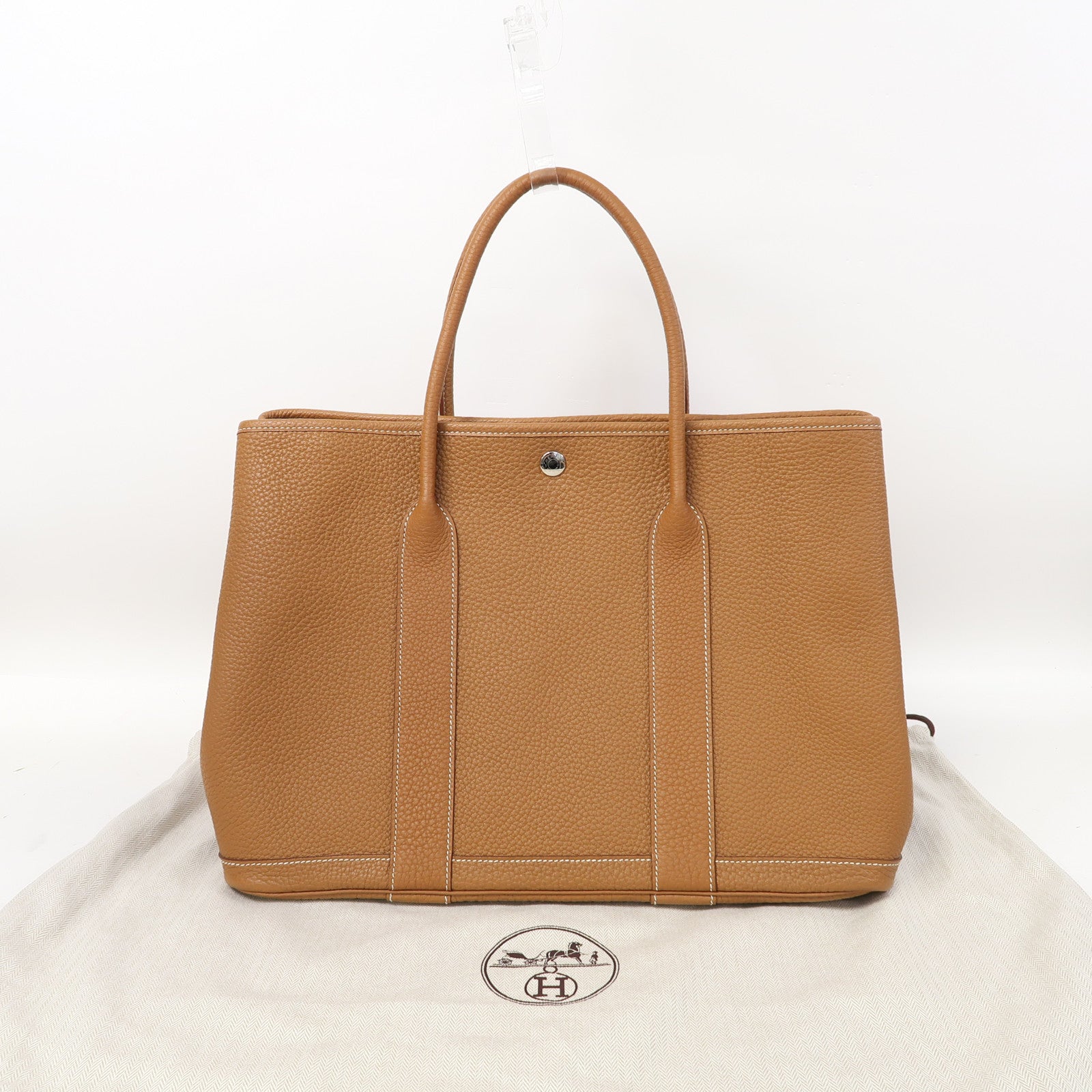 HERMES Negonda皮革GardenParty PM銀扣手挽袋金色