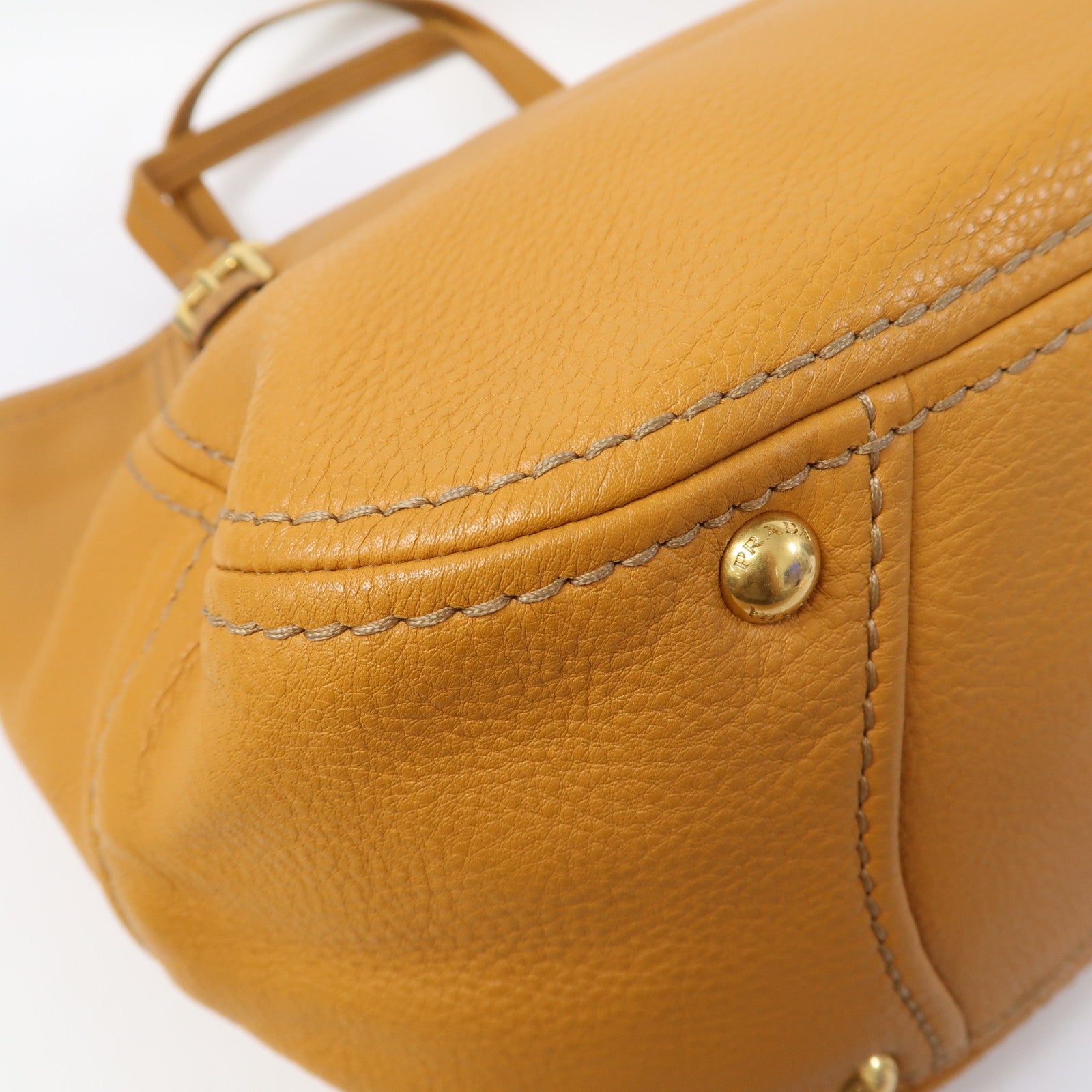 PRADA 【激減優惠】牛皮皮革Sacca 2 Manici Bag金扣肩背袋橙色