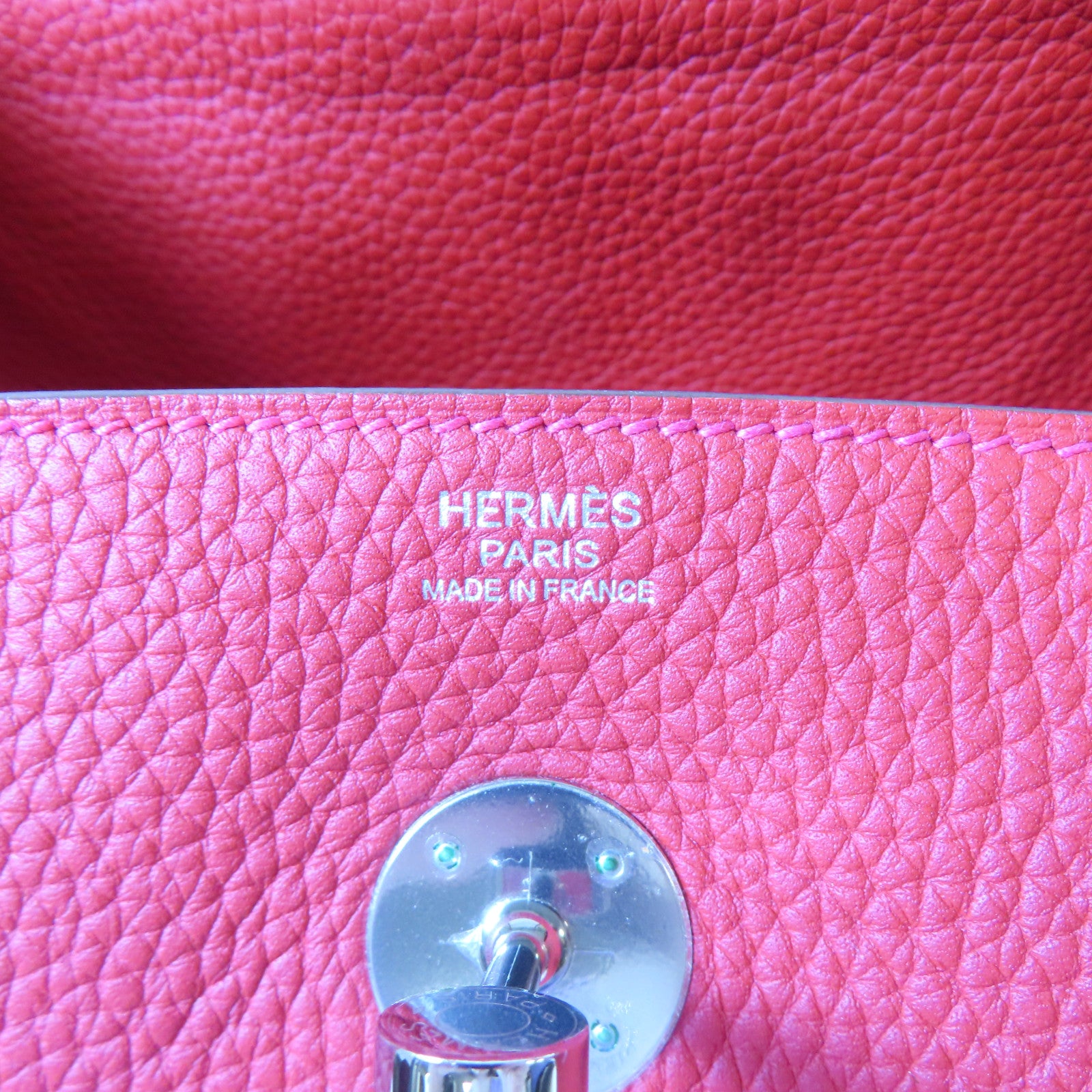 HERMES Clemence皮革Lindy 30銀扣肩背袋法拉利紅色