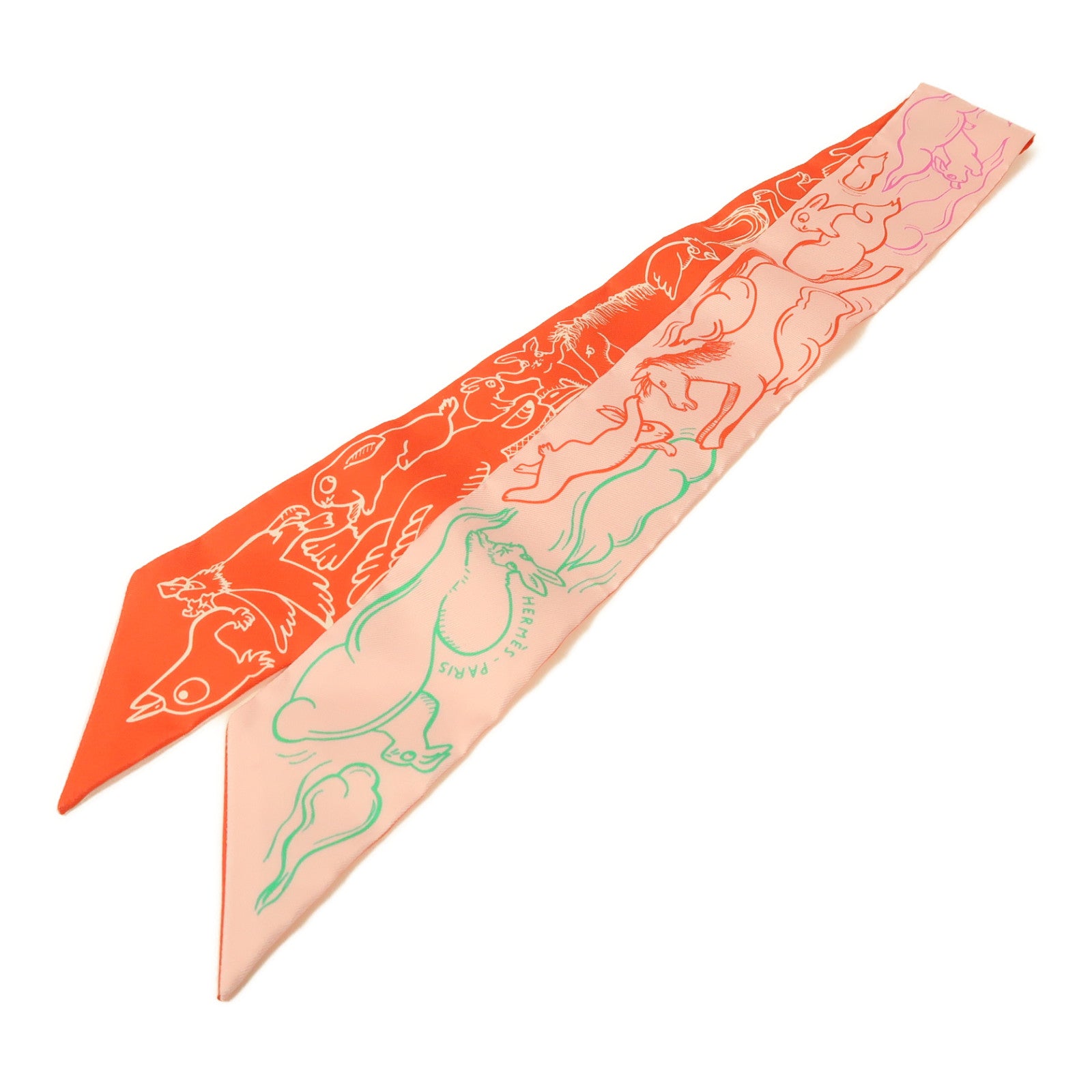 HERMES 絲質Twilly絲巾紅色/粉紅色