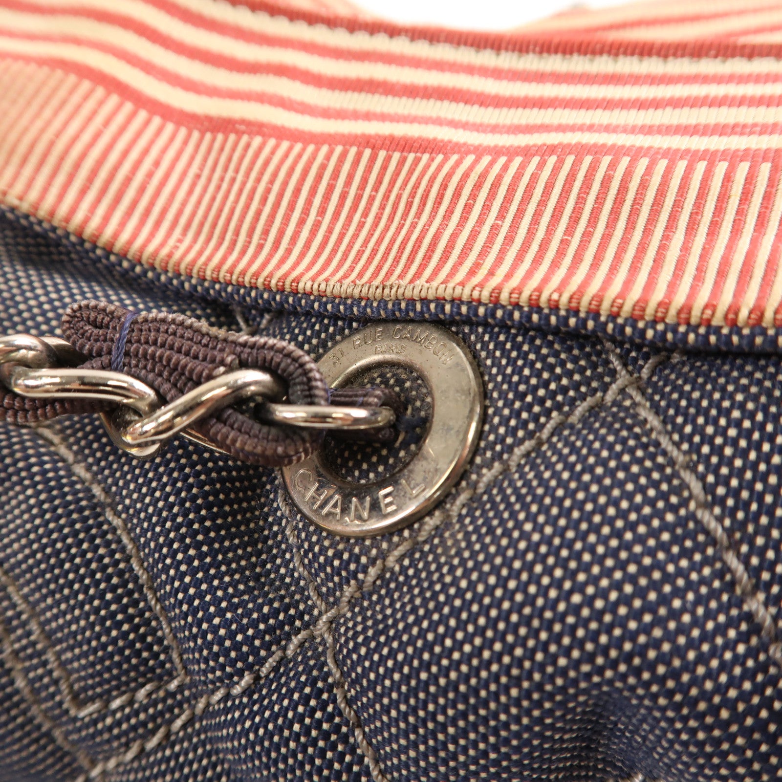 CHANEL 【激減優惠】牛仔布Chain Shoulder銀扣鏈帶肩背袋