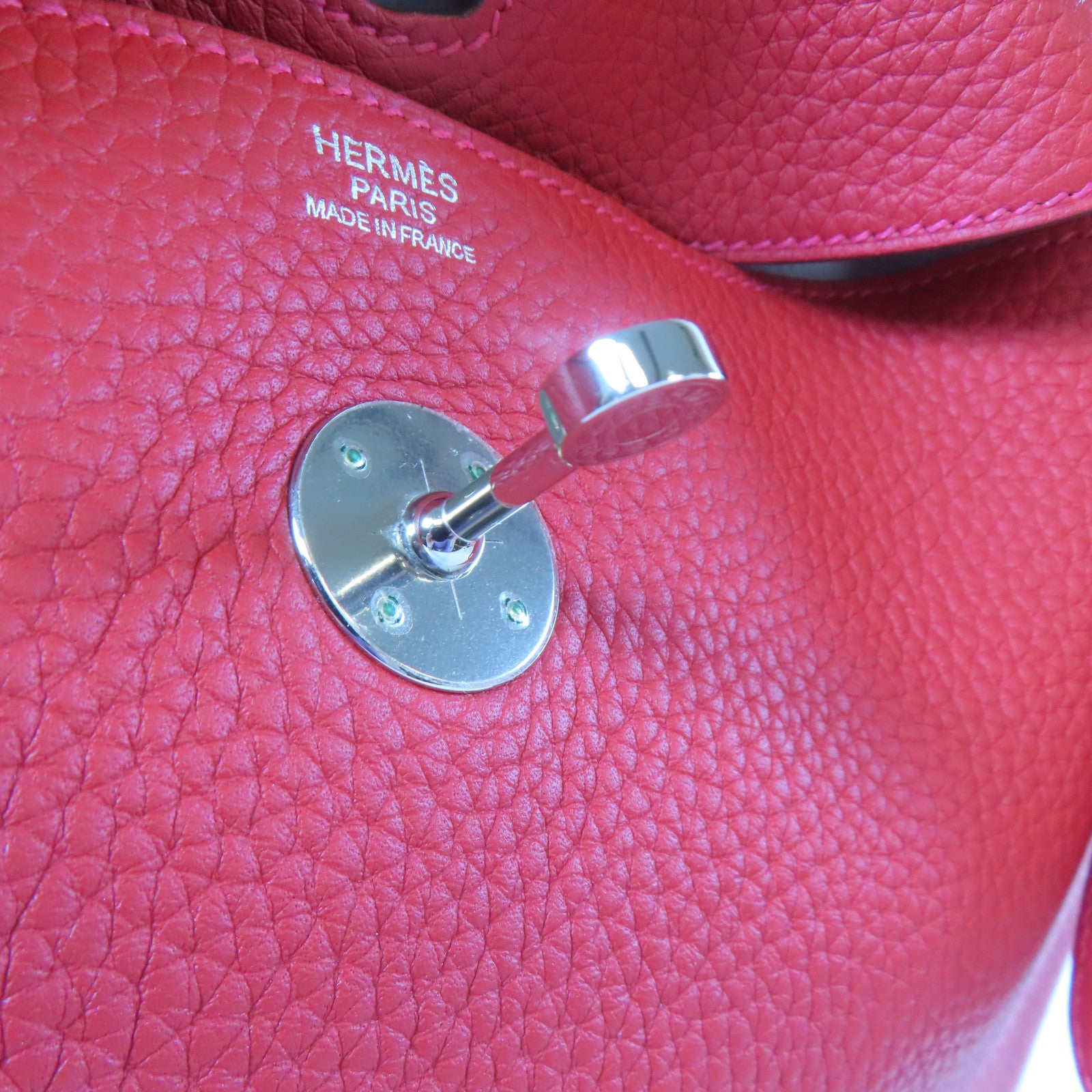 HERMES Clemence皮革Lindy 30銀扣肩背袋法拉利紅色