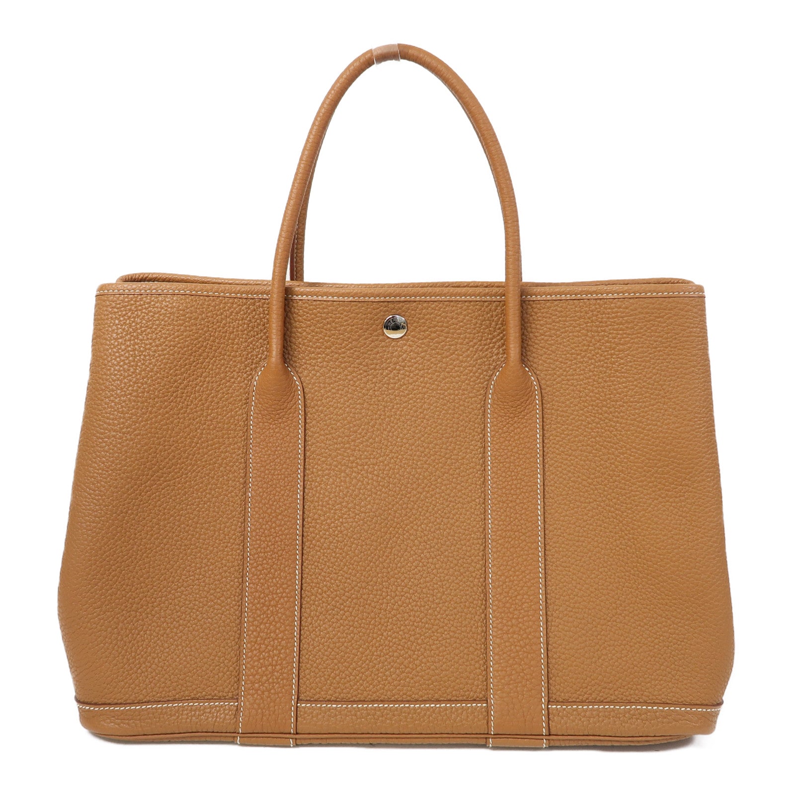 HERMES Negonda皮革GardenParty PM銀扣手挽袋金色