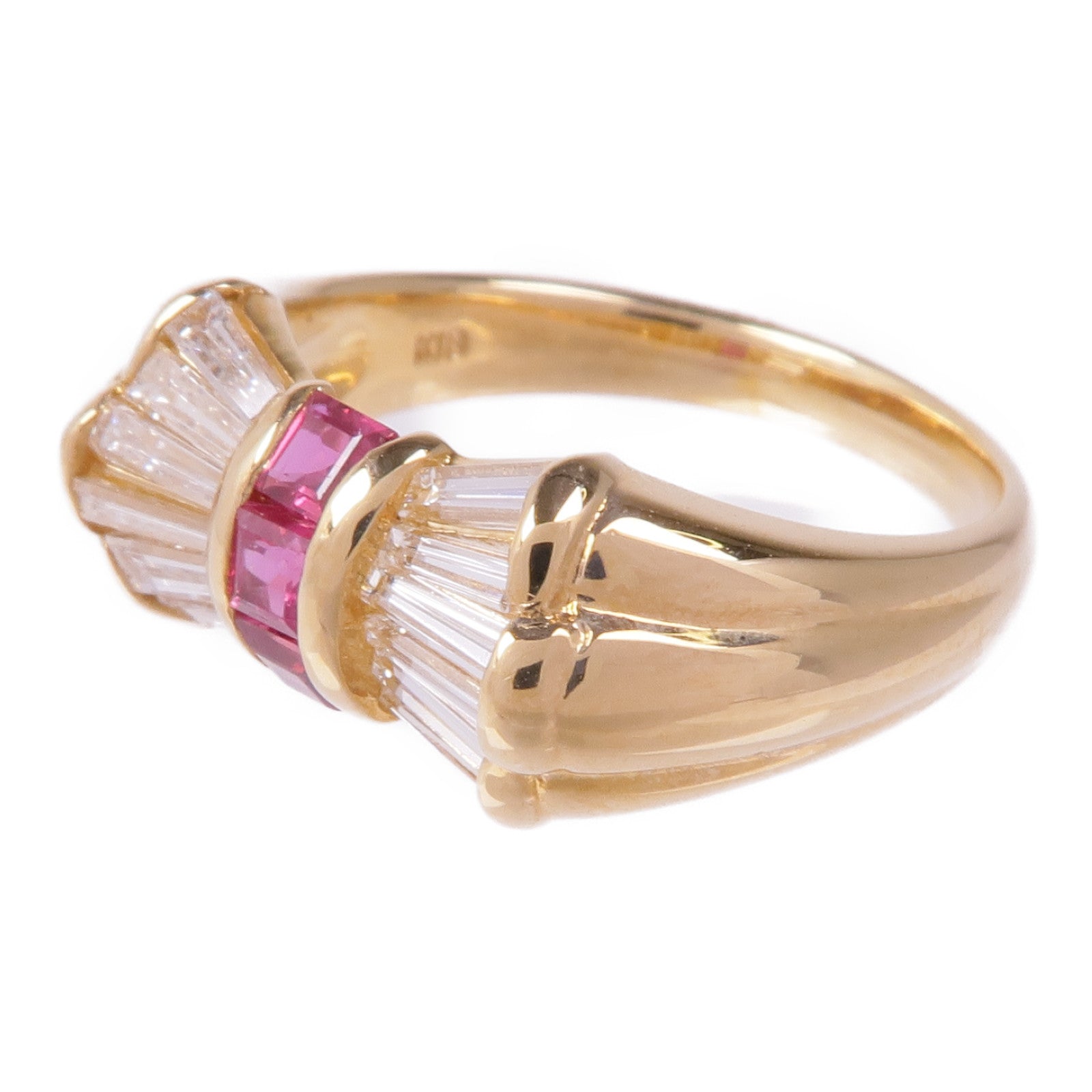 JEWELRY 【激減優惠】18K黃金Ruby Diamond Ring紅寶石鑽石戒指US#5.75