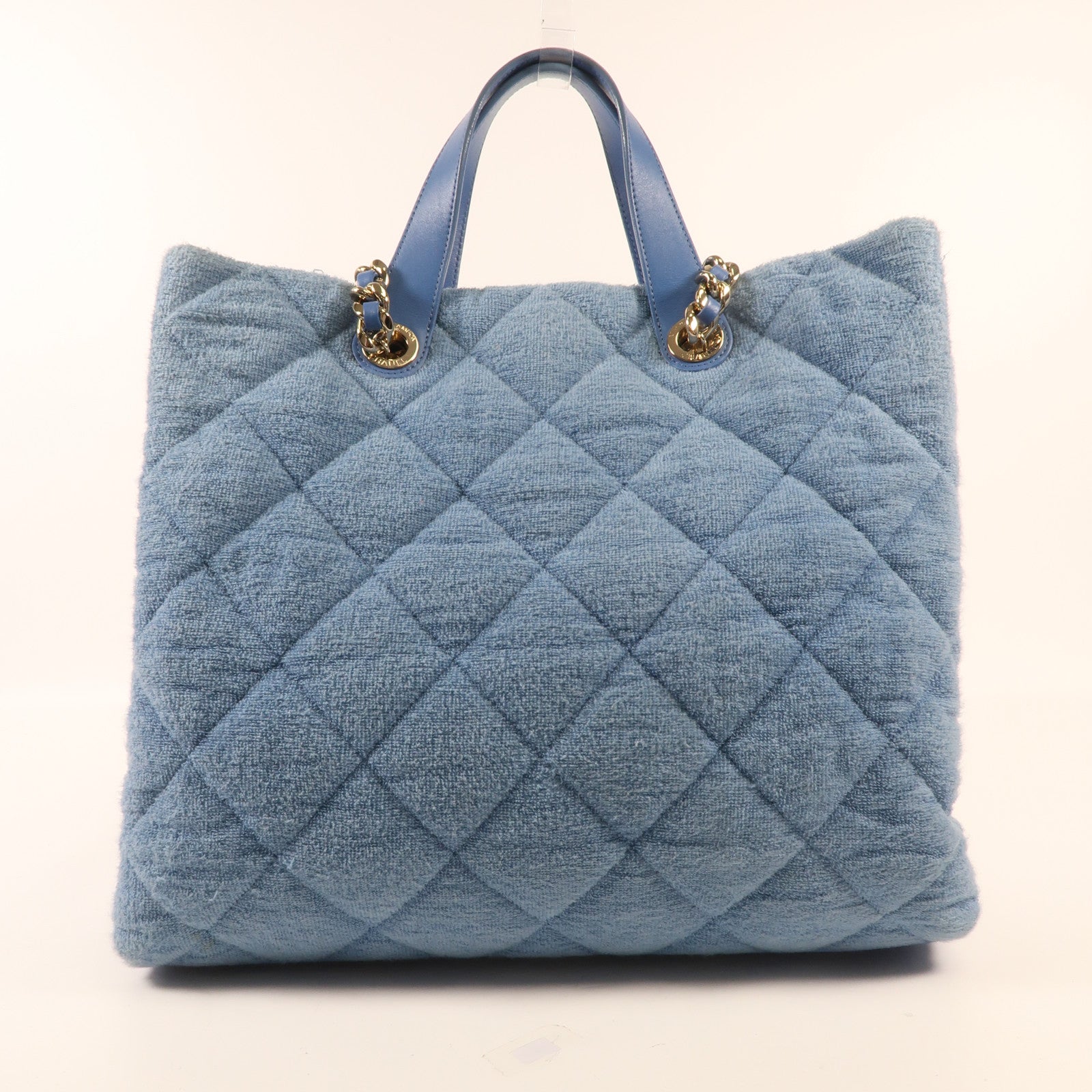 CHANEL 帆布Chain Shoulder金扣鏈帶手挽肩背兩用袋