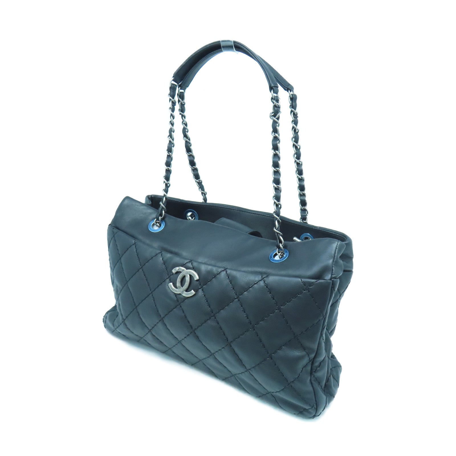 CHANEL rhombic cowhide leather Chain Shoulder silver buckle chain shoulder bag black