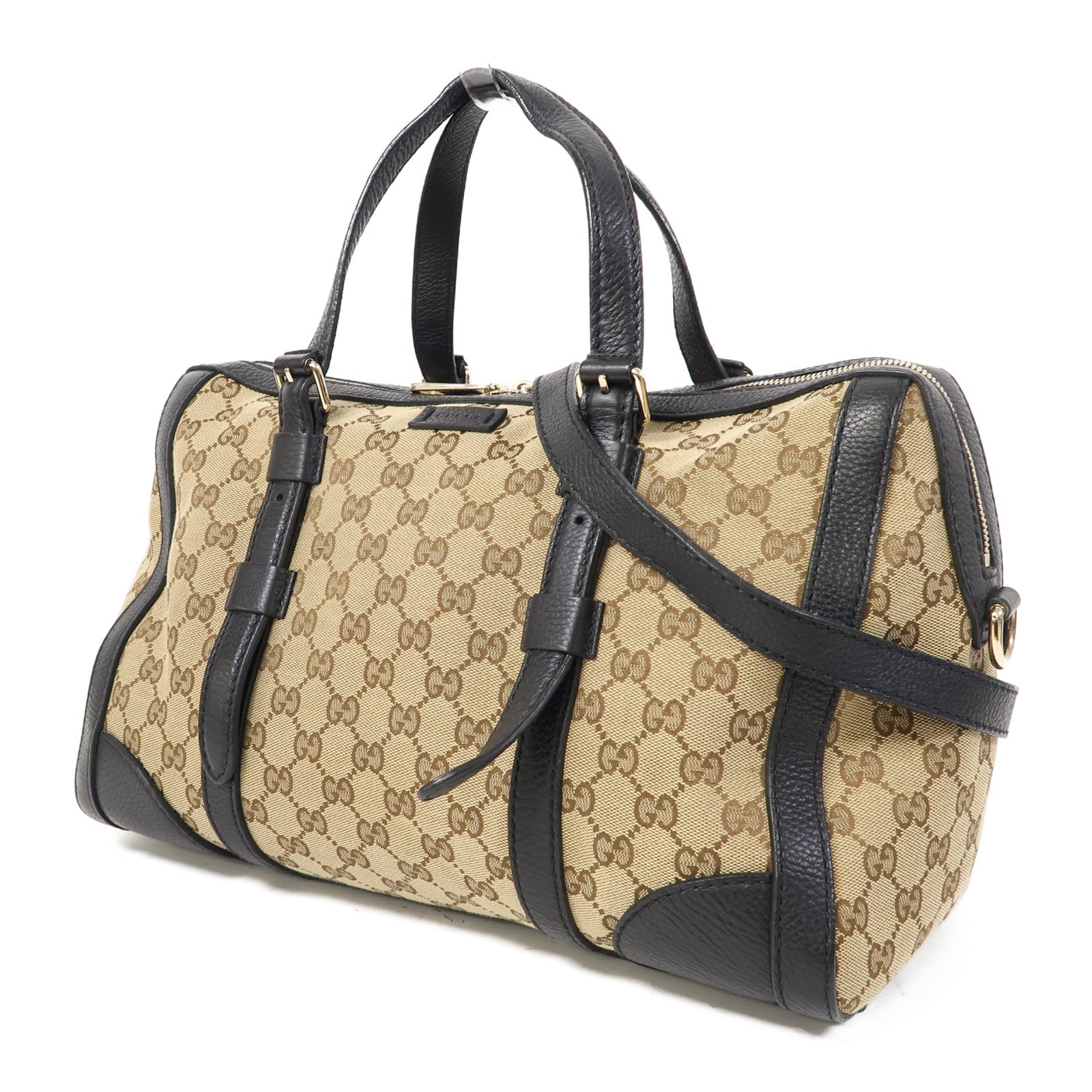 GUCCI 帆布Shoulder Bag金扣手挽肩背兩用袋啡色/黑色