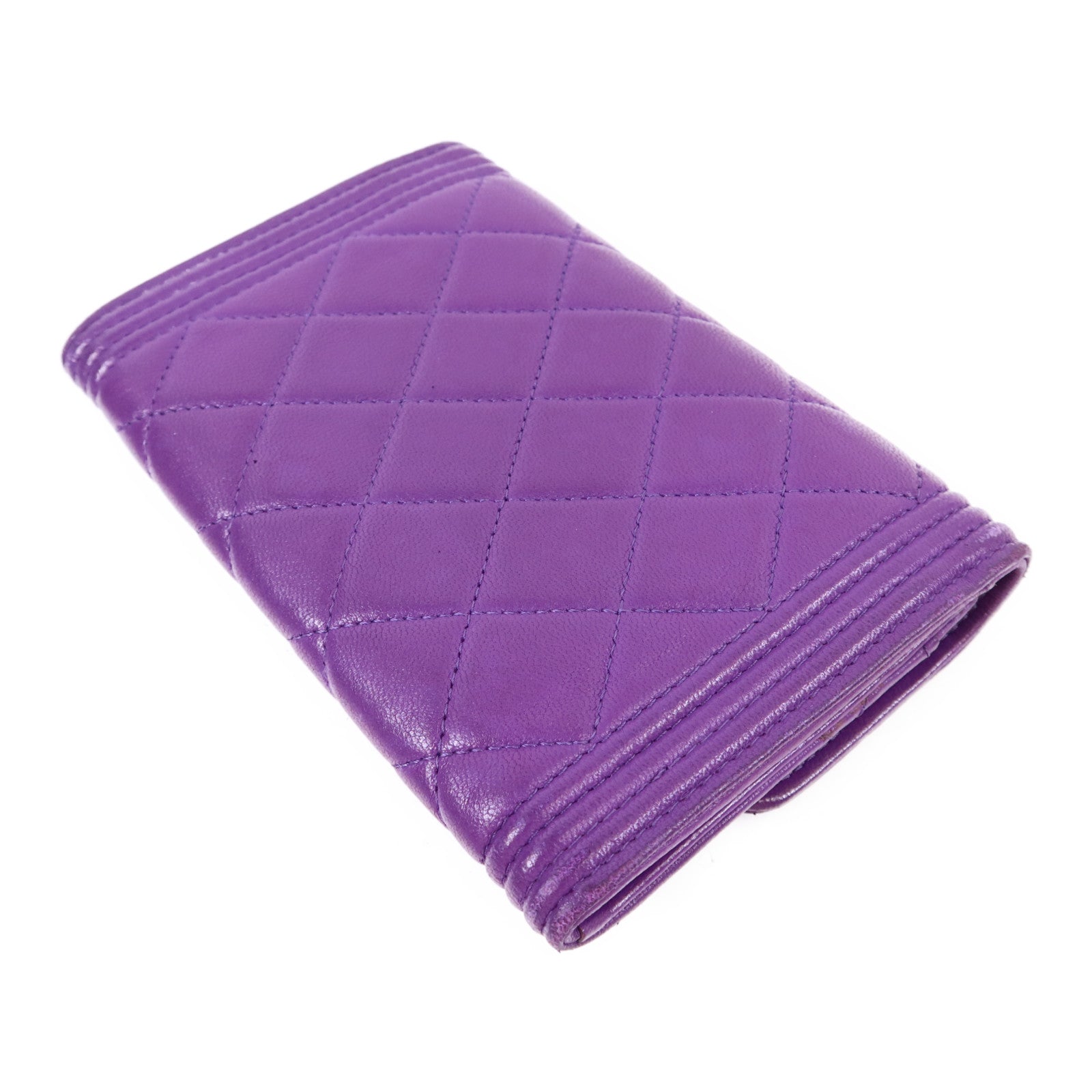 CHANEL 羊皮皮革Boy Bifold Wallet銀扣錢包