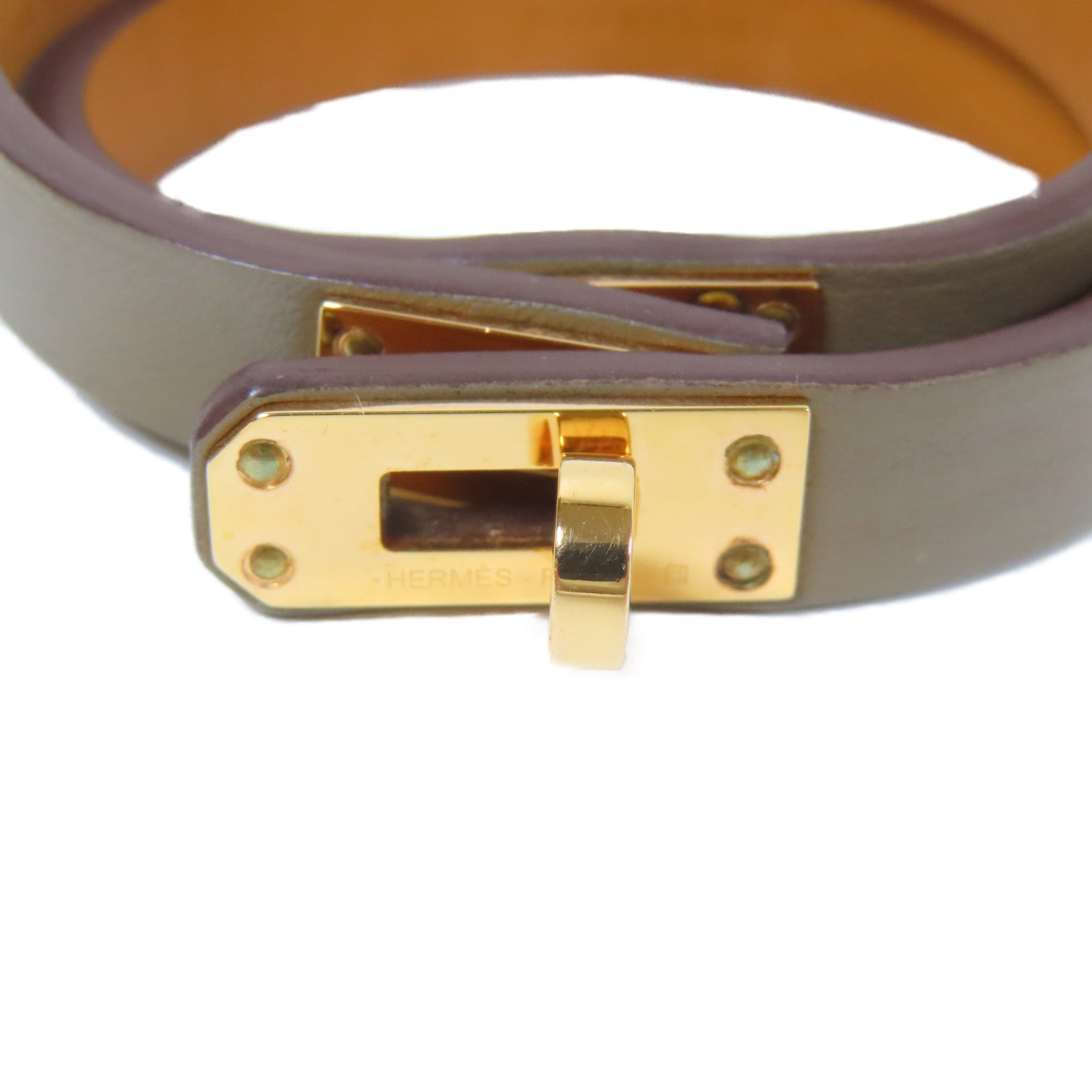 HERMES Swift皮革Mini Double Tour Bracelet金扣手鐲Etoupe(T2)/大象灰色